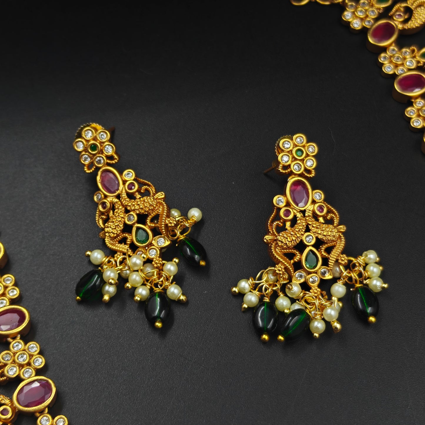 21752 Matte Guttapusalu Necklace Set Short