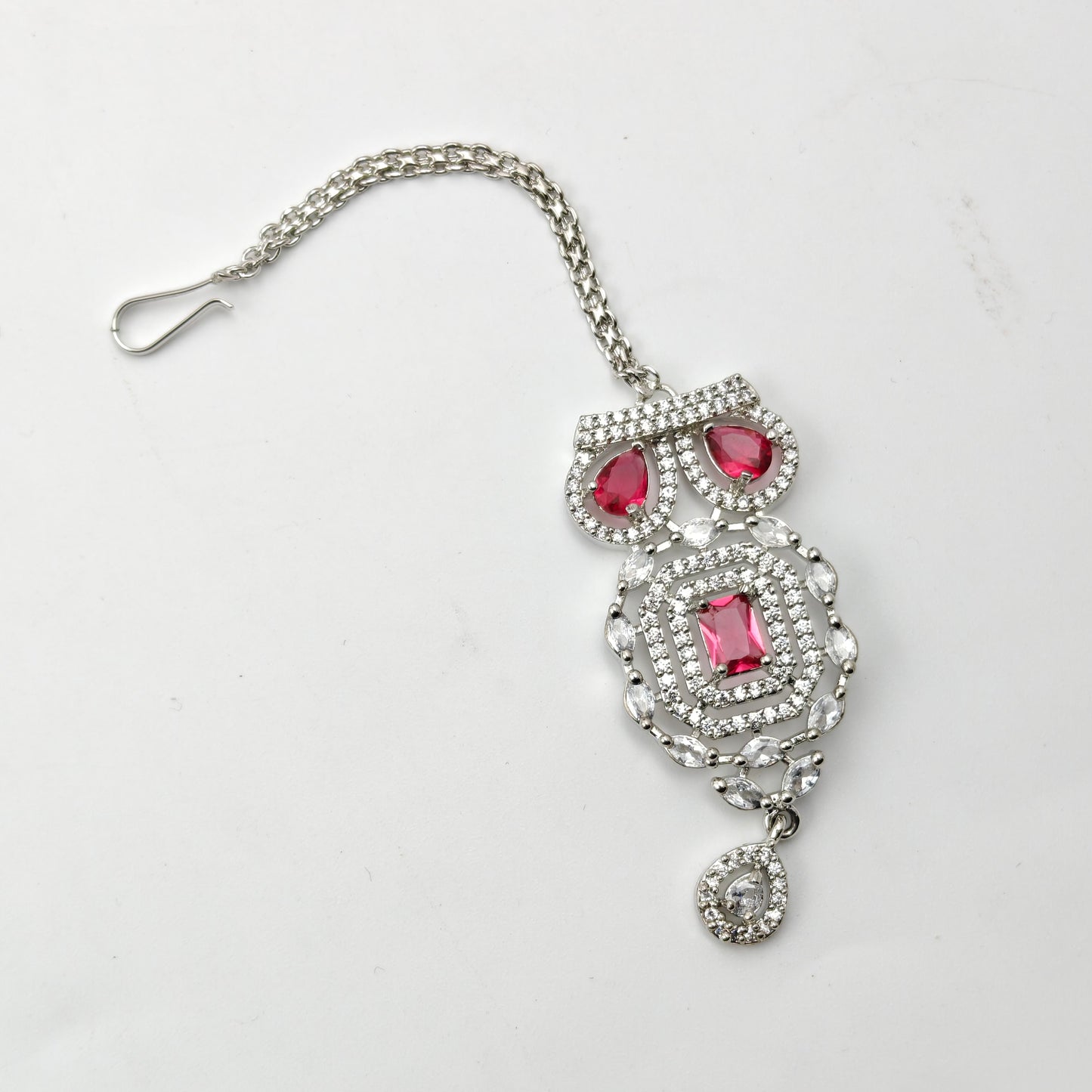 Fancy Platinum red choker with maangtika 26868