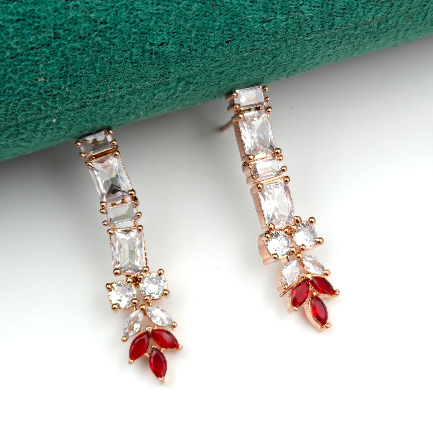 8967 Rose Gold AD Colour Stone Red Set