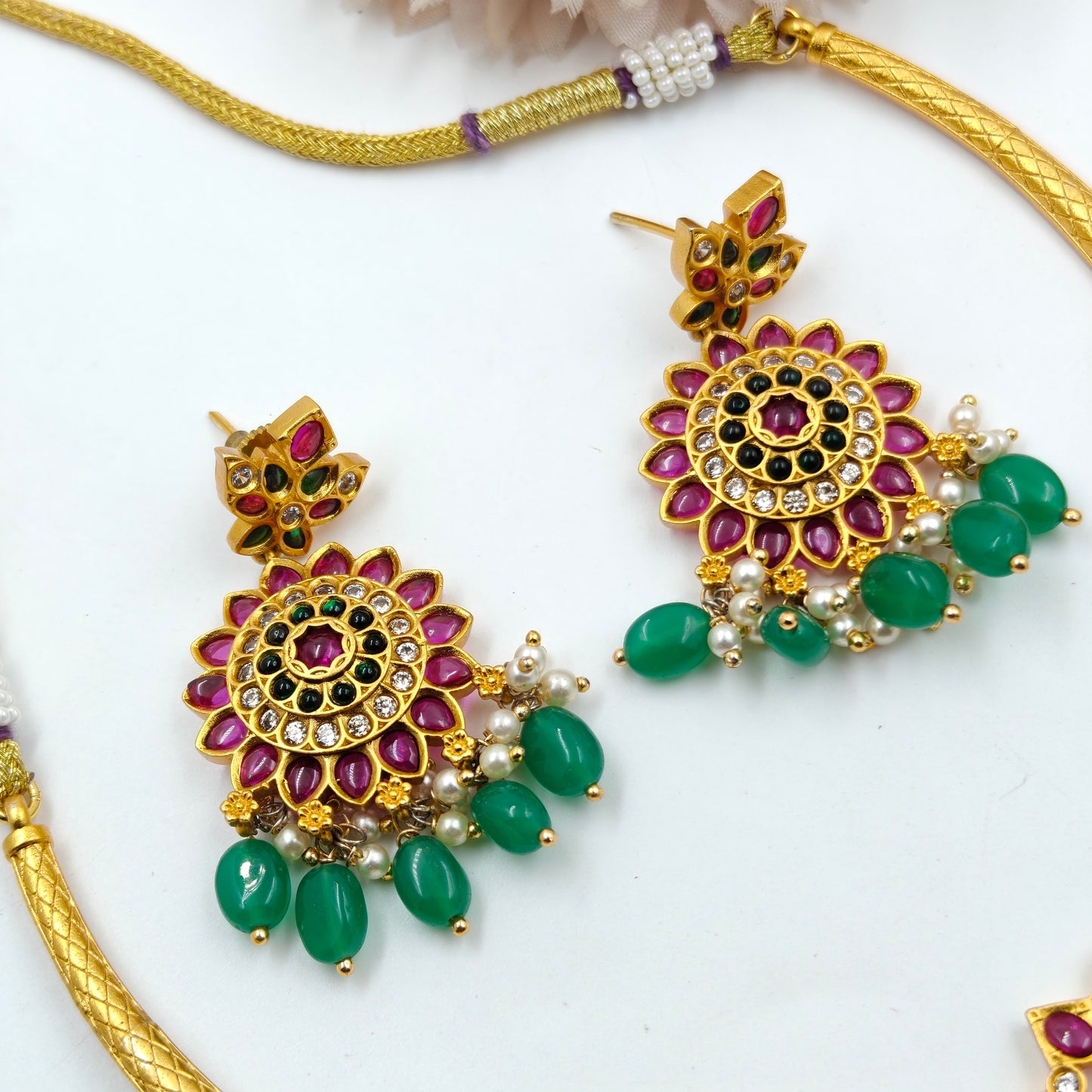 5069 CZ Short Necklace Green Beads