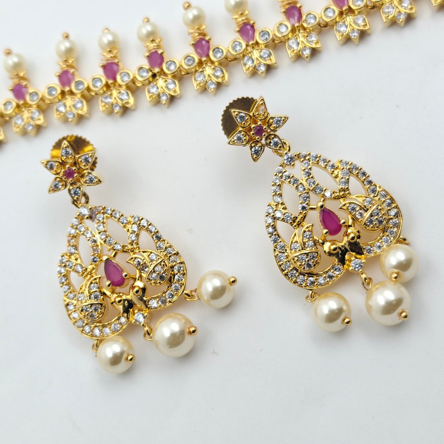 14488 CZ Short Peacock Necklace Set Red