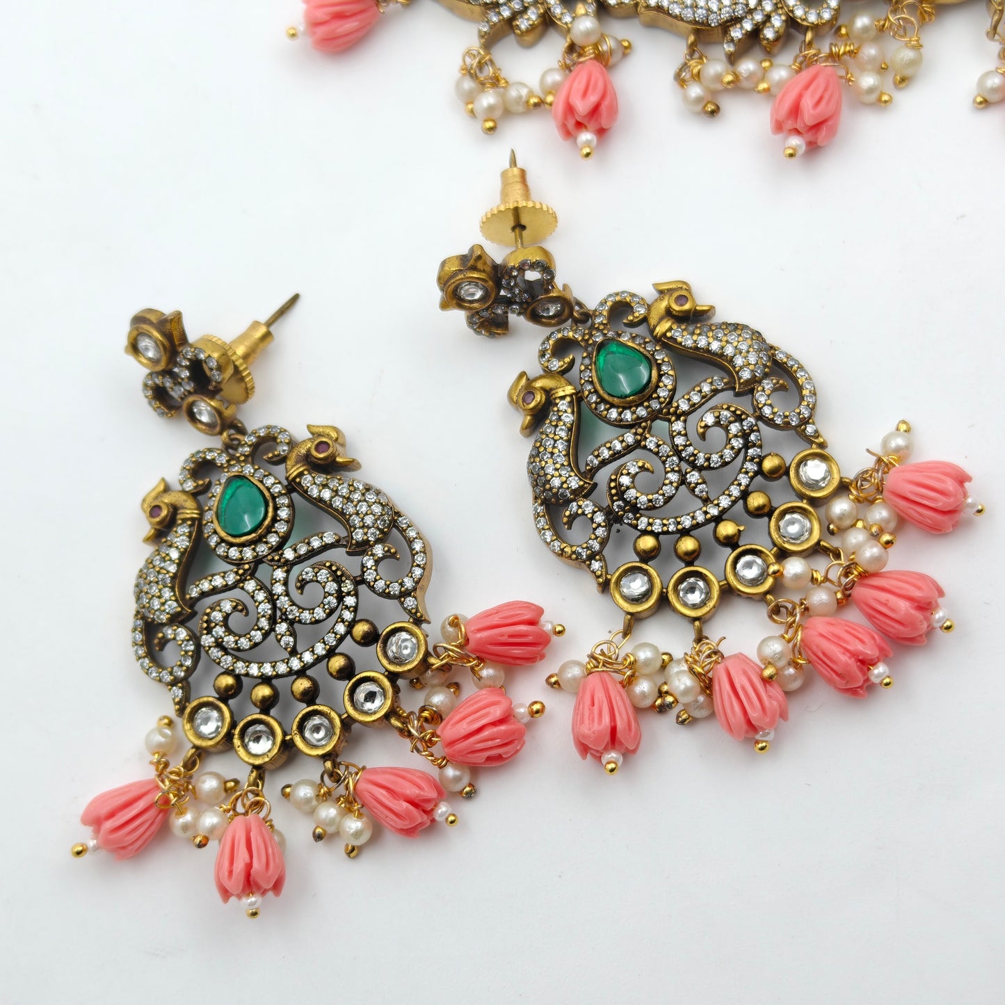 Victorian Peacock Short Necklace and With Tulip Beads