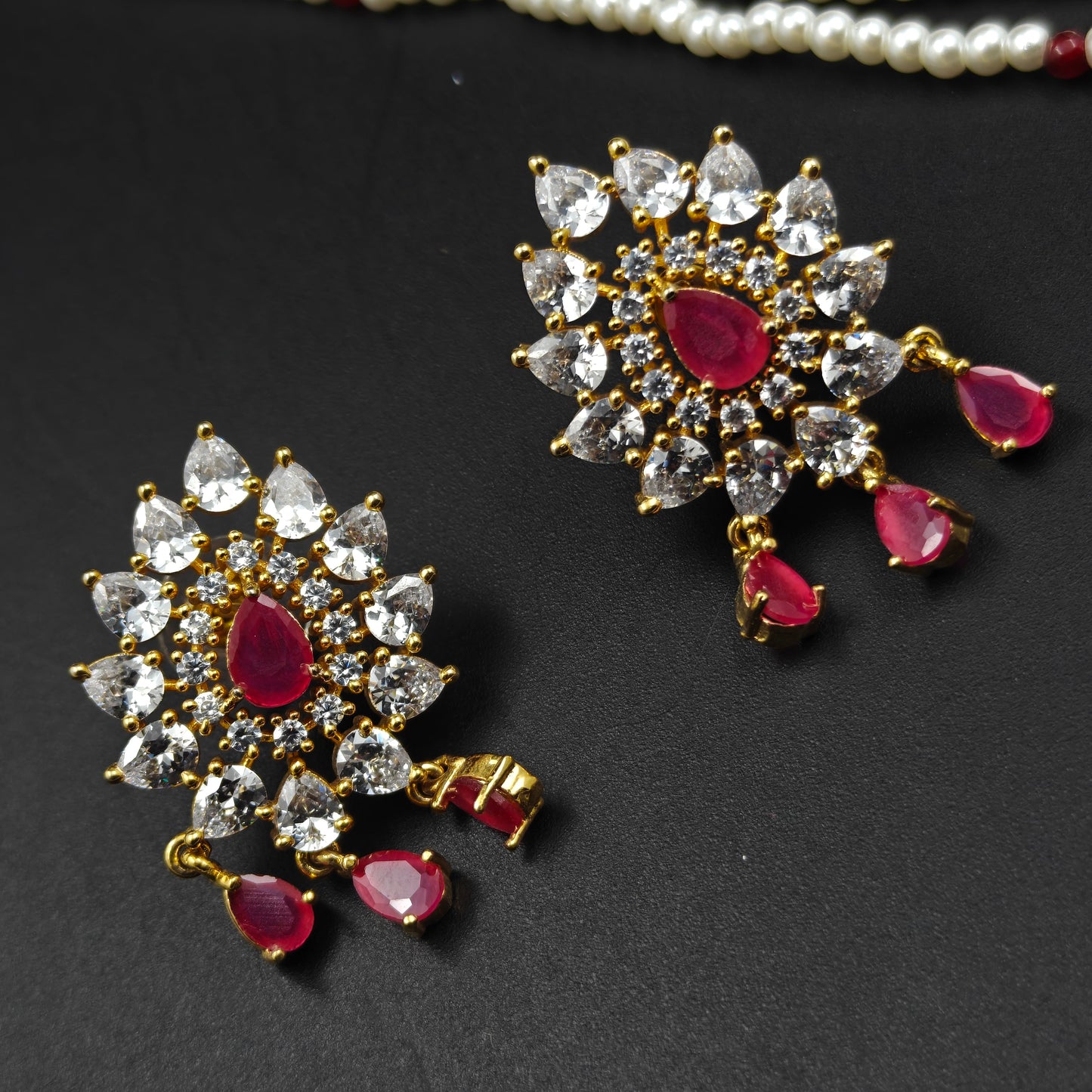 19208 5 Lines Mala GP AD Stone Pendent Set Red