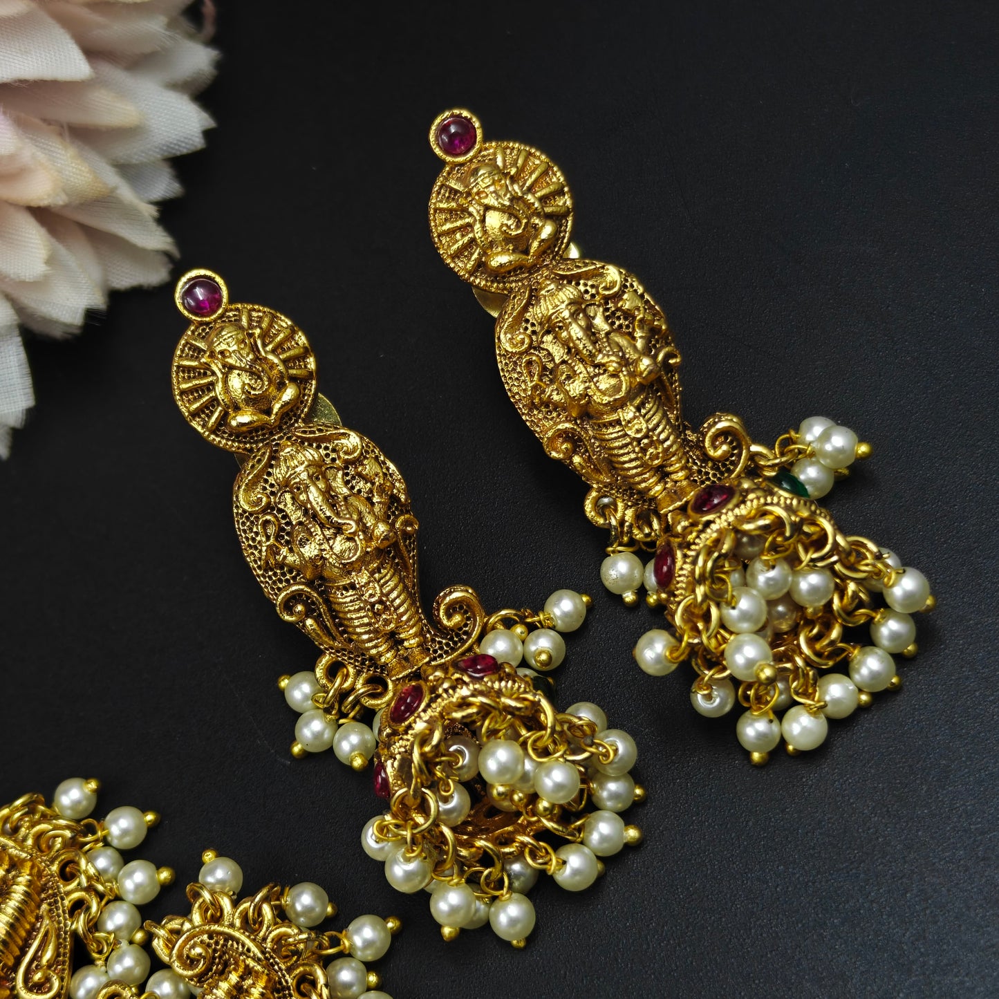 3364 Ganesh Kempu Short Necklace Set