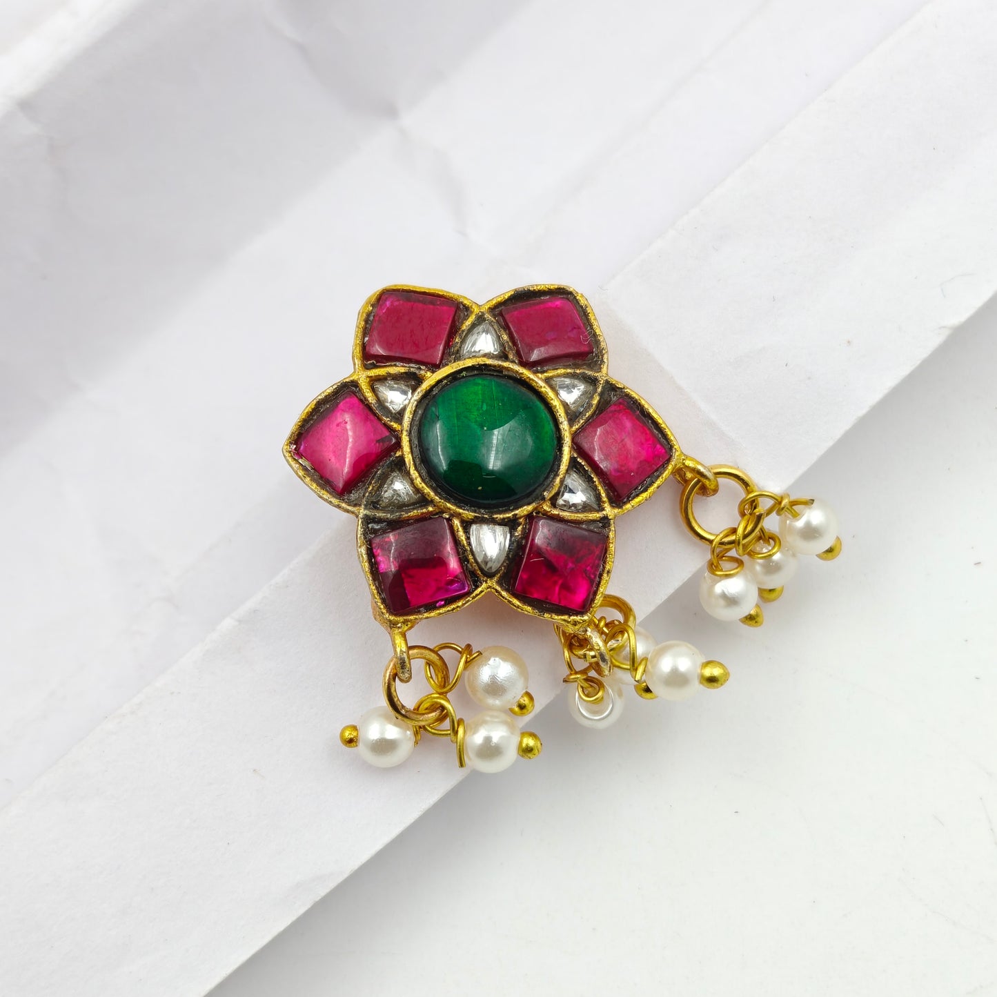 Floral Kundan Bugadi With Pearl Drops