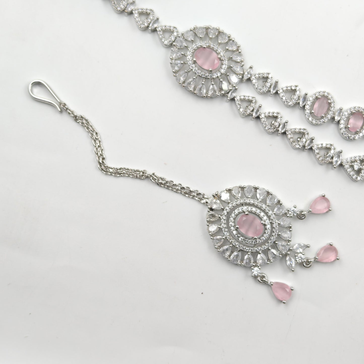 28769 Platinum Necklace Set Pink