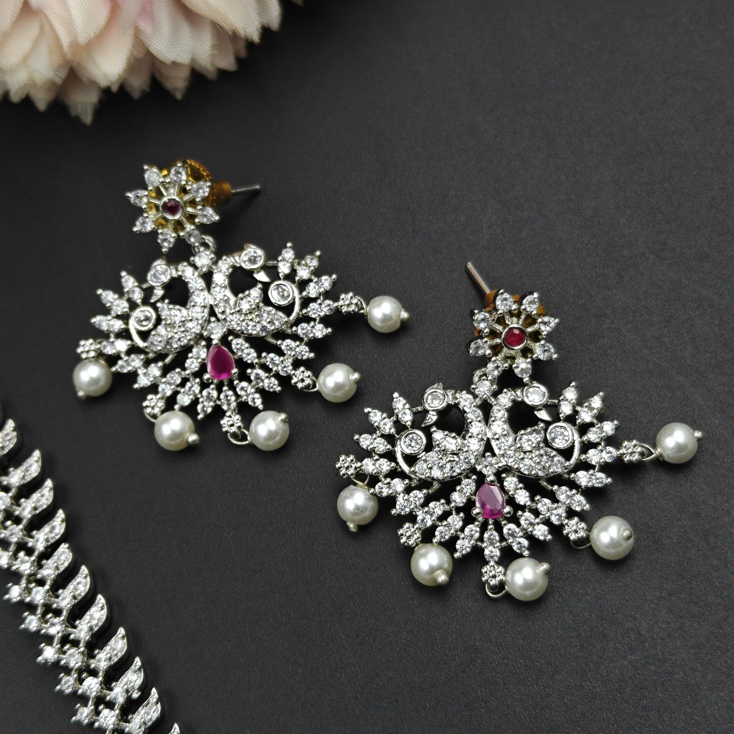 10458 Platinum Short Necklace Set Red