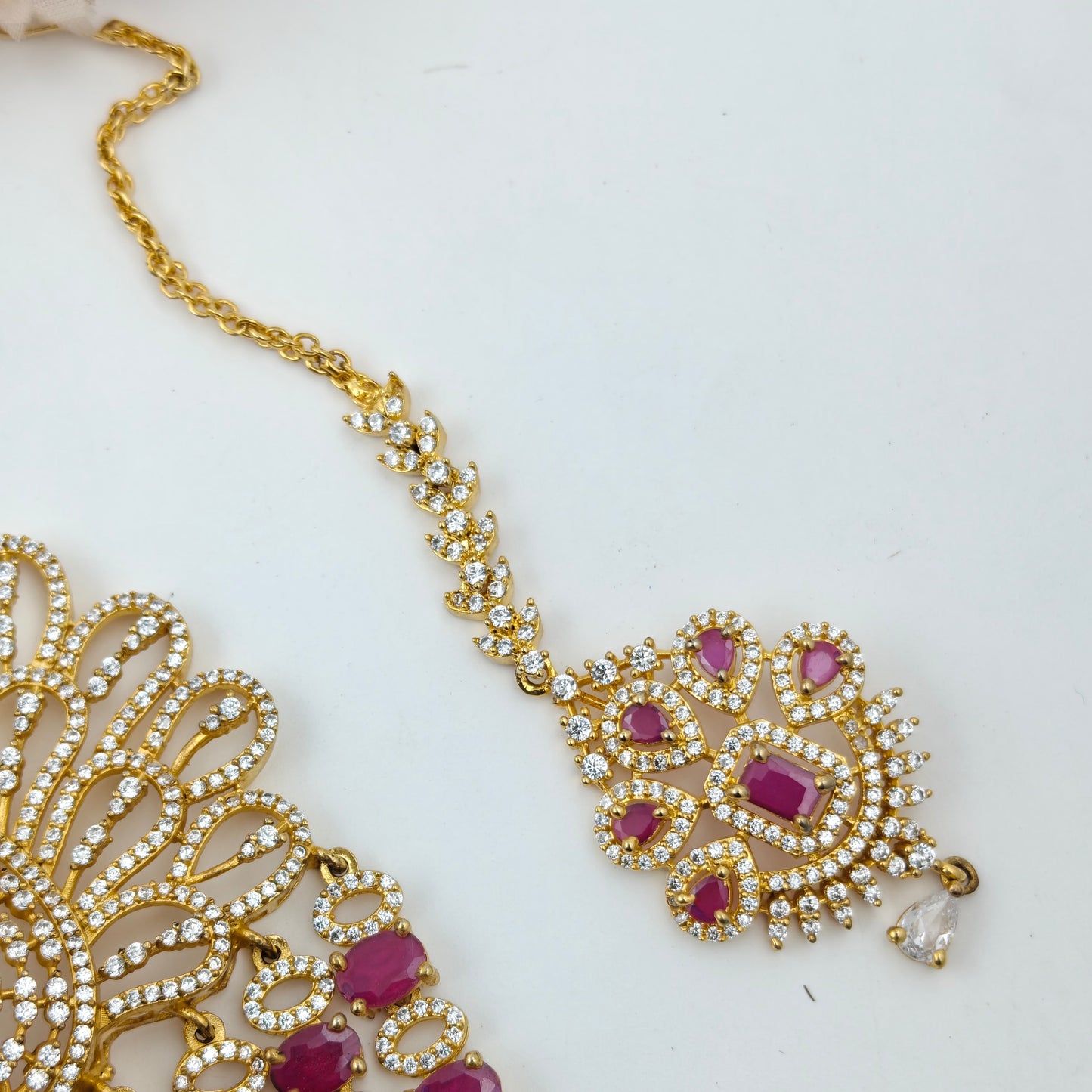 9136 3 Lines GP Double Peacock Ruby Necklace Set