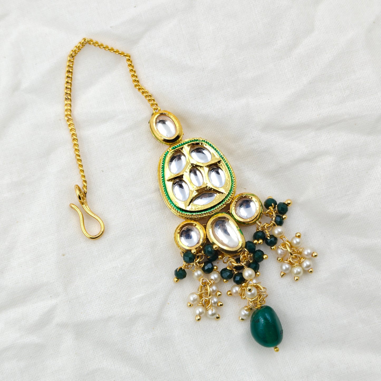 15889 Kundan Short Necklace Green