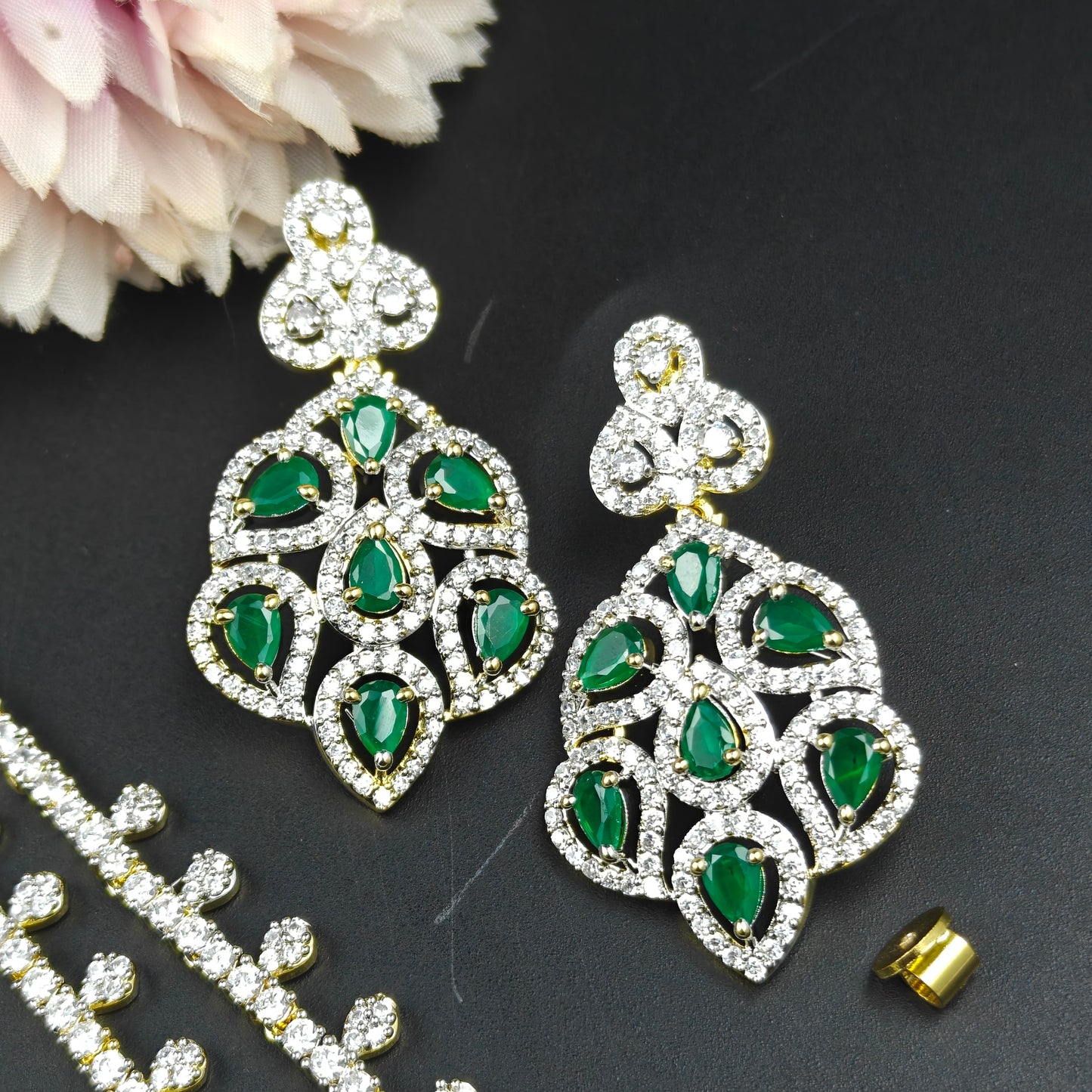 40794 GJ 3 Layers Long Necklace Set Green