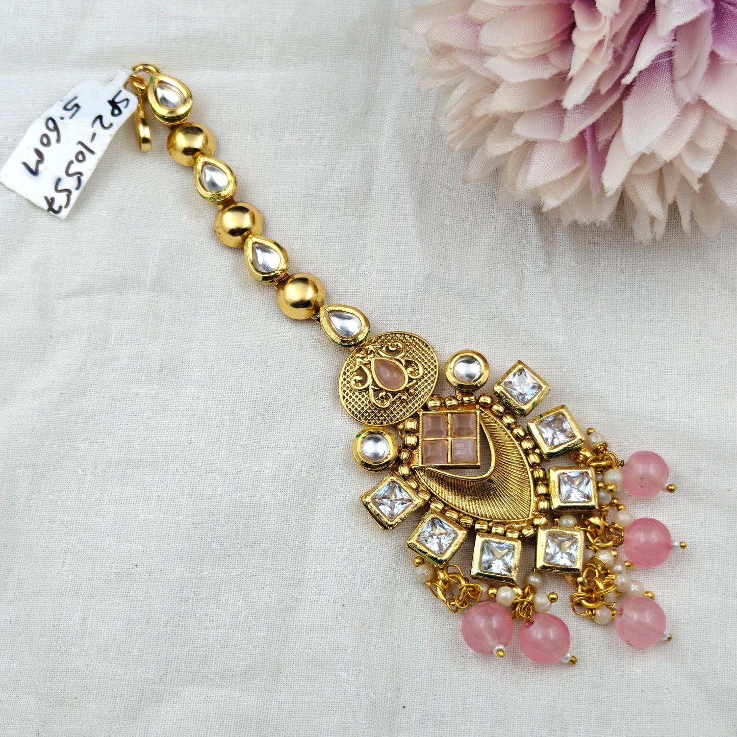 10557 / 105578 Kundan Long MaangTika Pink
