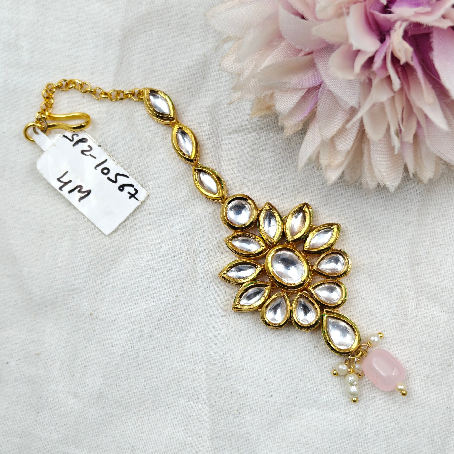 10567 Kundan MaangTikka Mint Pink