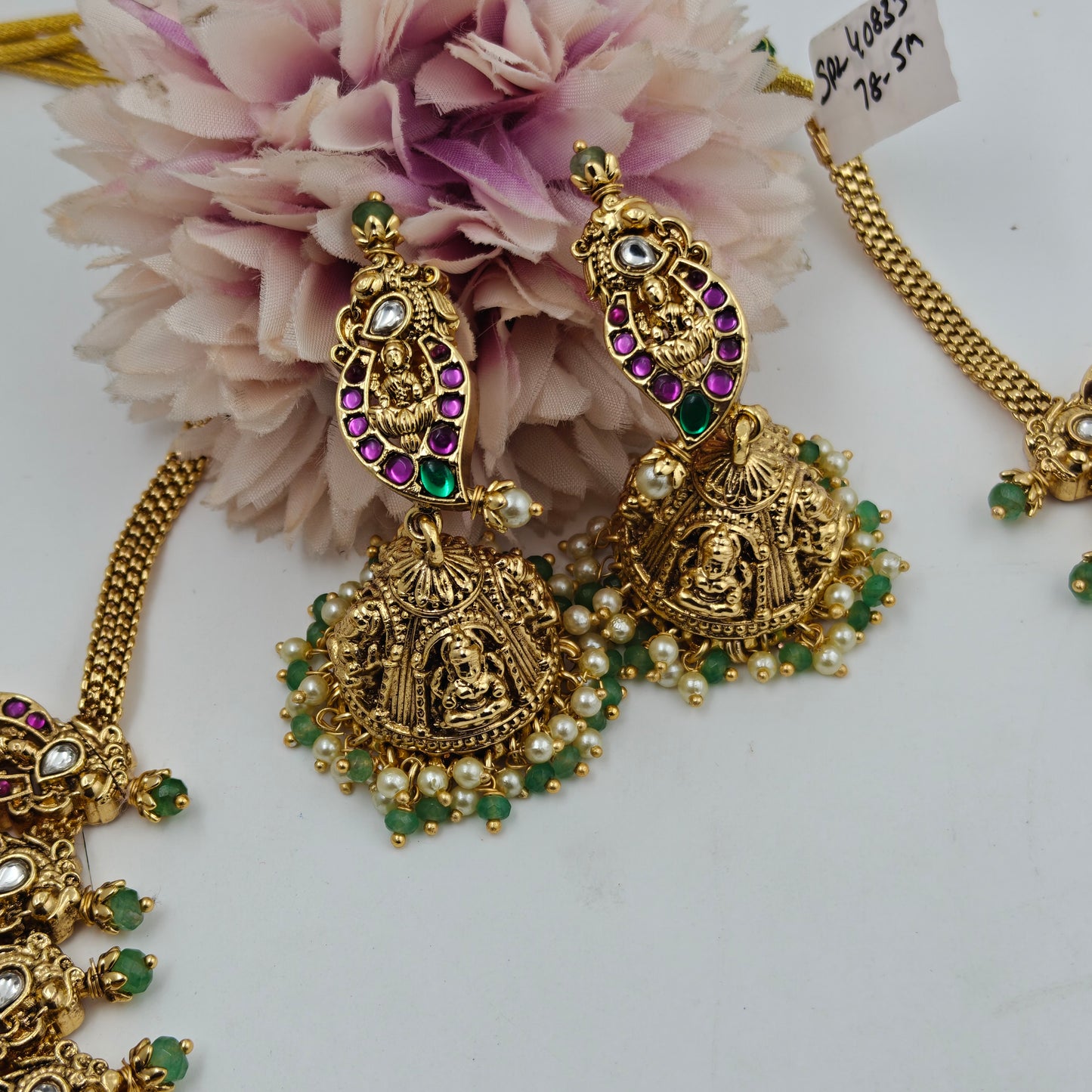 Jadau Nakshi Mango Long Necklace with Pearls and Earrings – 40835