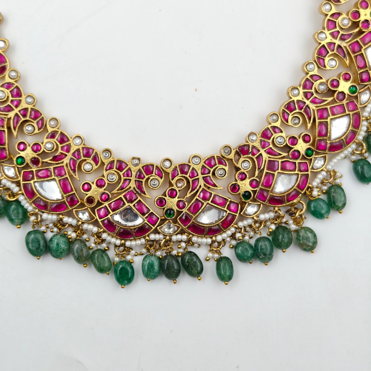32299 Jadau Peacock Short Necklace Set With Poth