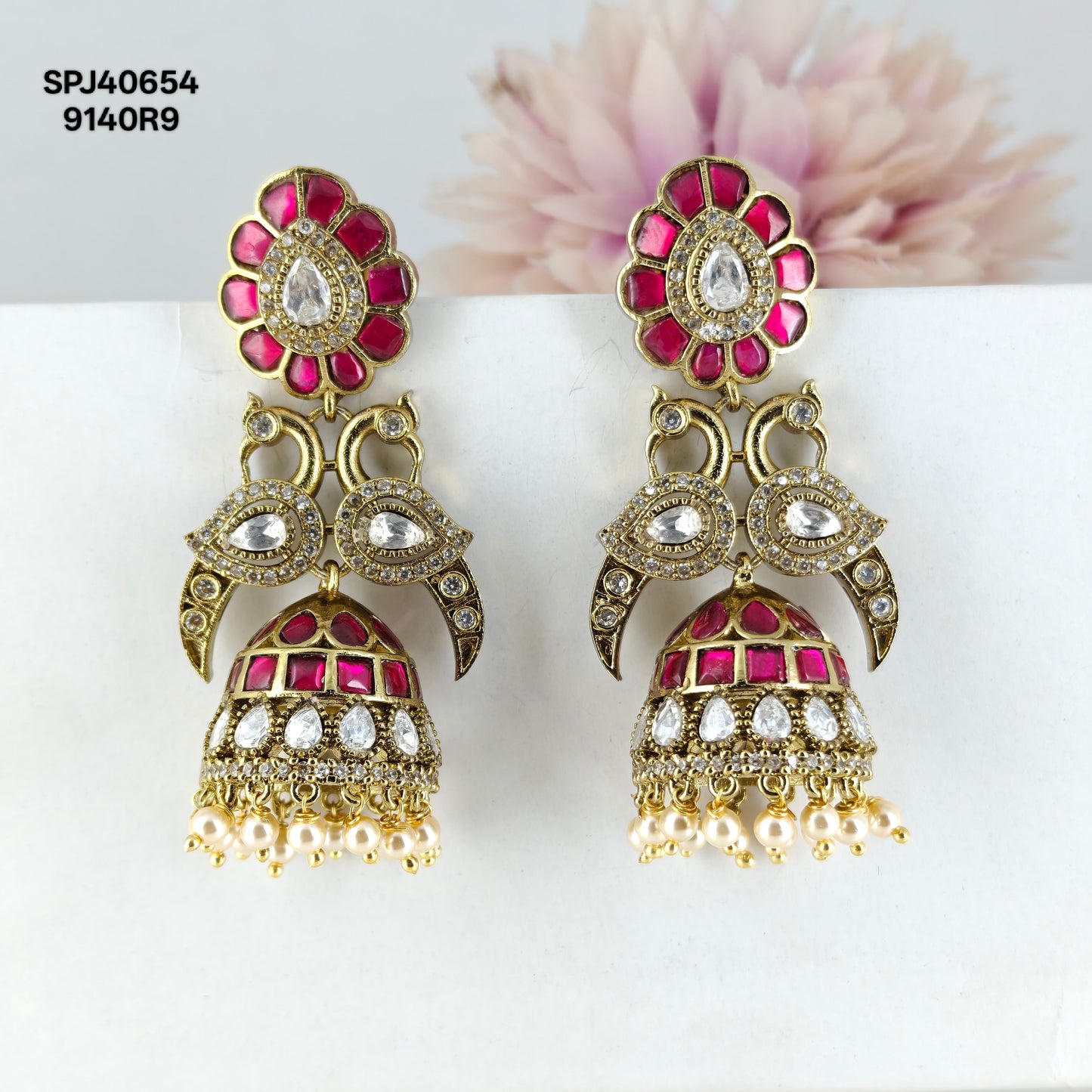 40654 Victorian Peacock Jhumki Red