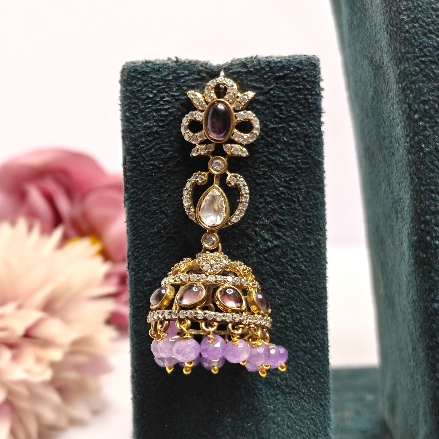 3 Lines Victorian Purple Beads Necklace Set