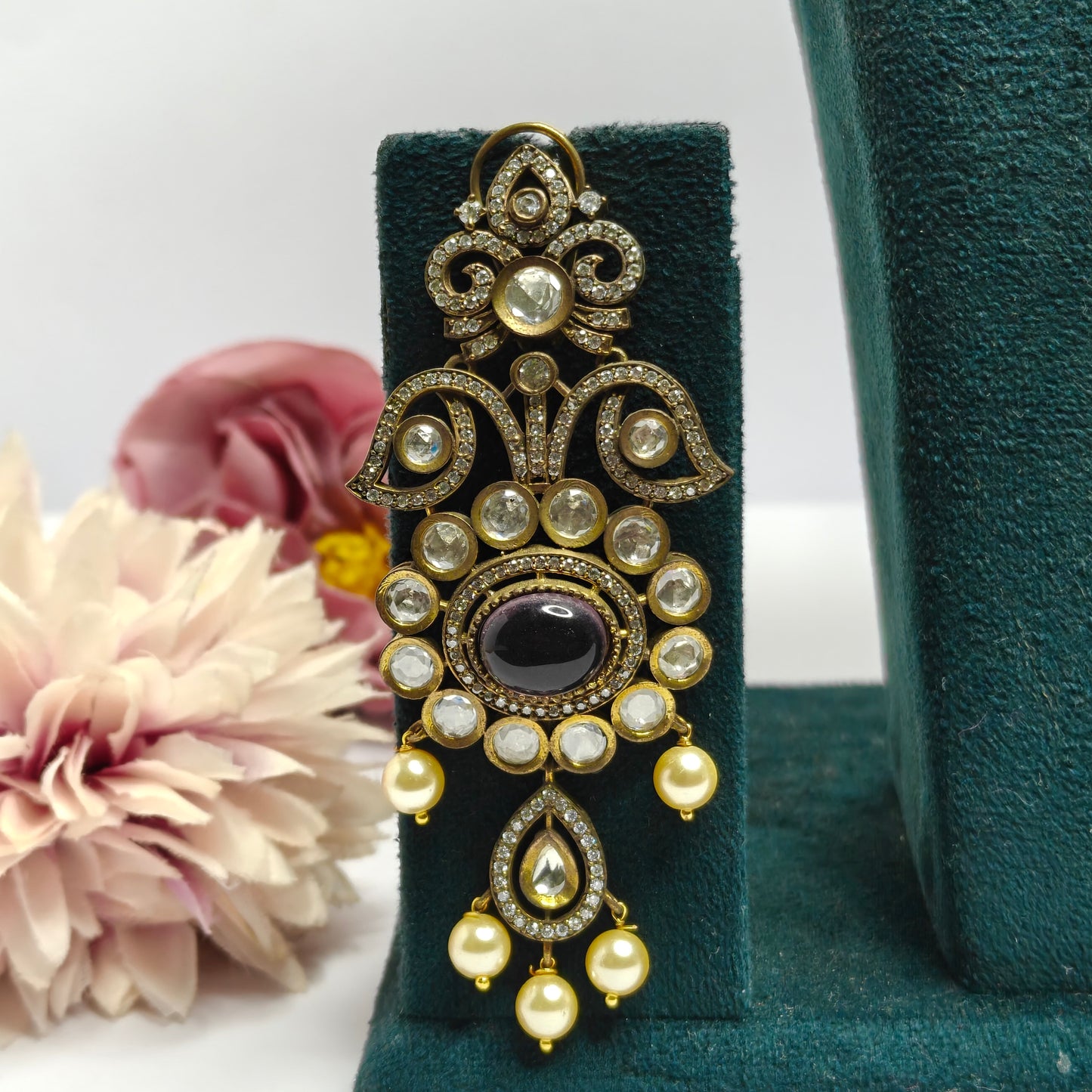 2 Lines Kundan Victorian Necklace Purple