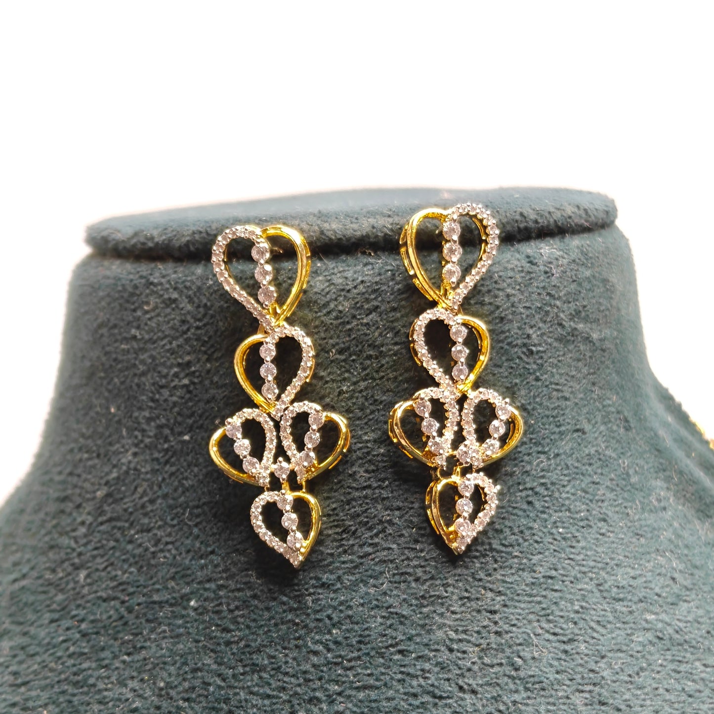 40856 GJ Heart Shape Long Necklace Set with Earrings