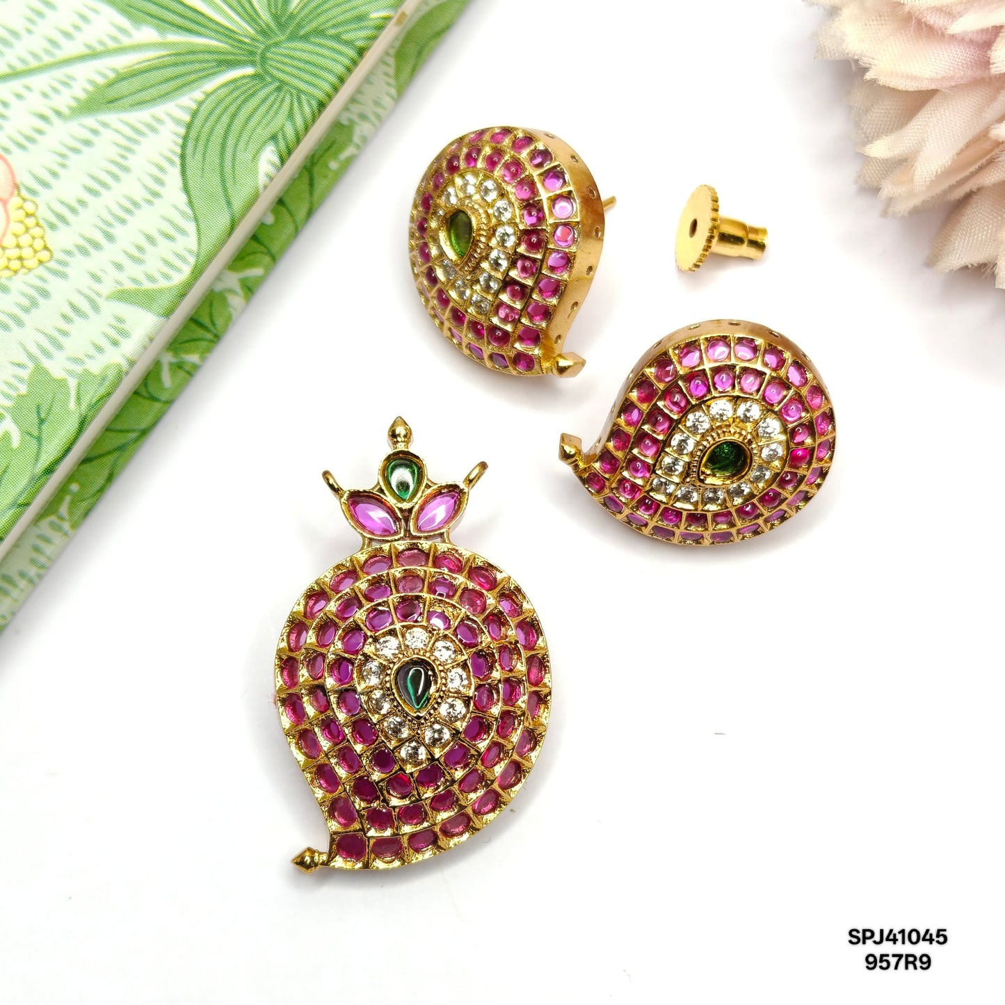 41045 Pota Stone Mango Pattern Pendent Set