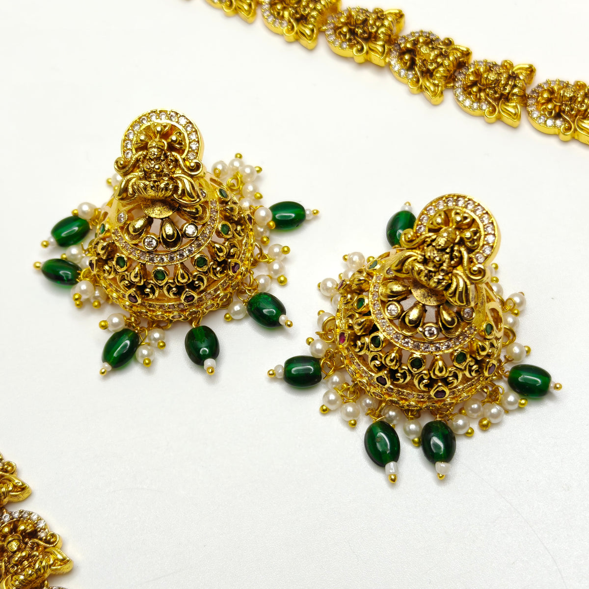Nakshi Bridal Gold Look Long Haram Set with Screwback Jhumkas SP-39813