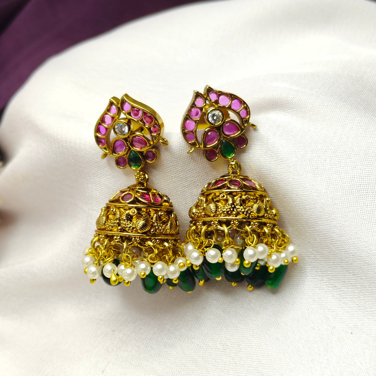 Matte Lakshmi Long Necklace Set with Jhumkas SP-39997