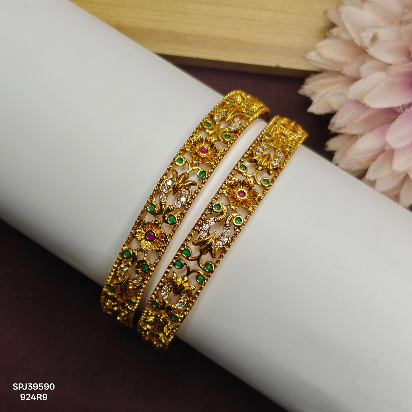 39589 matte bangles with peacock pattern