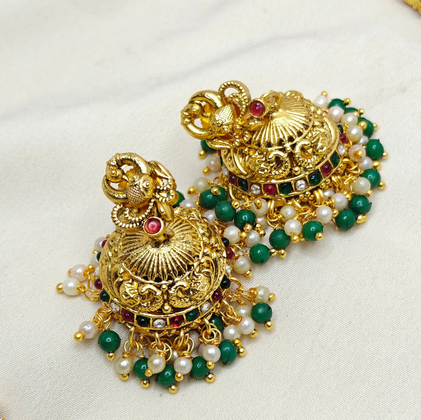 41073 Matte Pota Stone Peacock Necklace Set Long