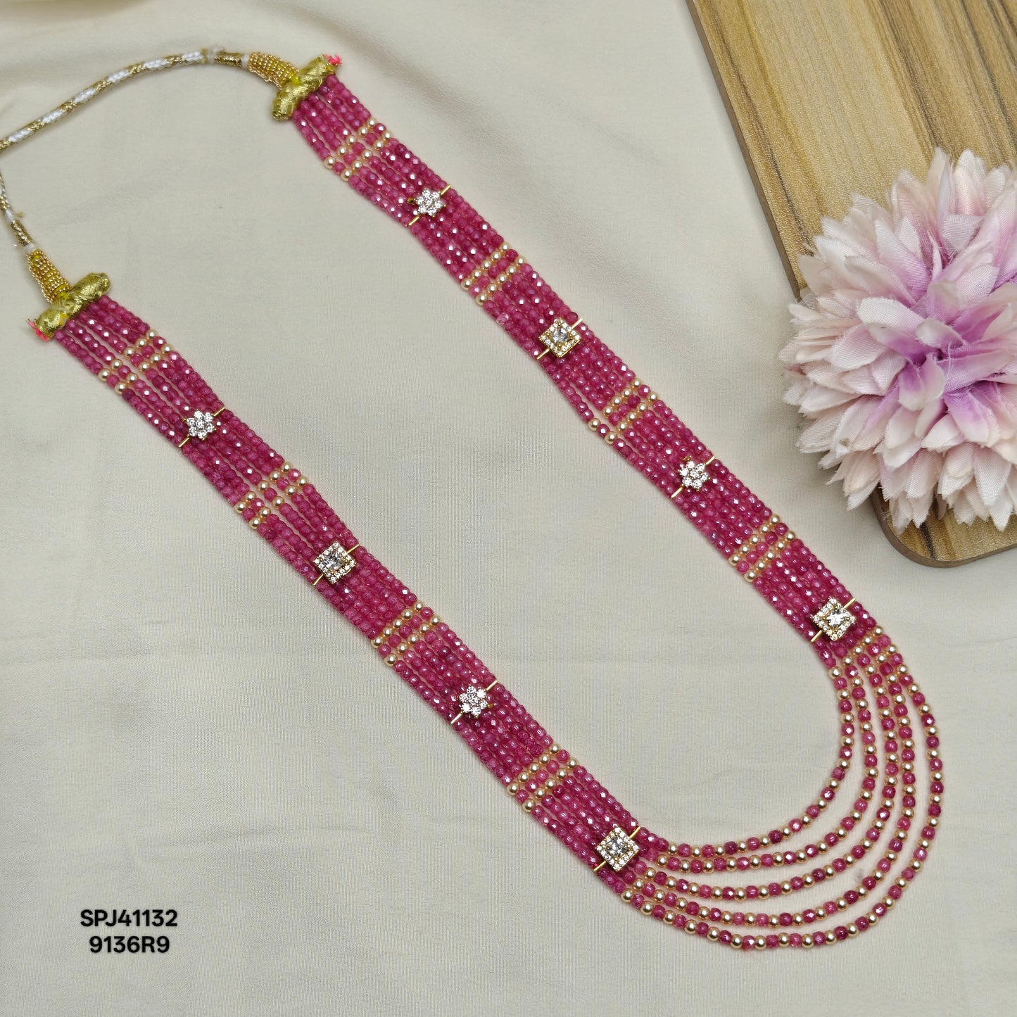 41132 5 Lines Sugar Beads Mala Pink