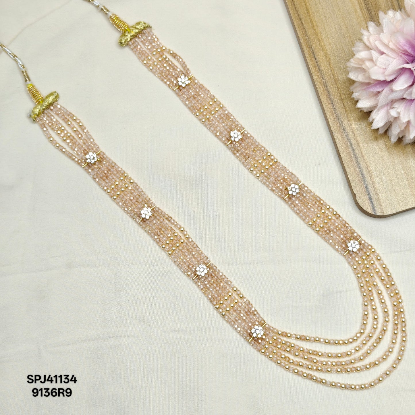 41134 5 Lines Sugar Beads Mala Cream