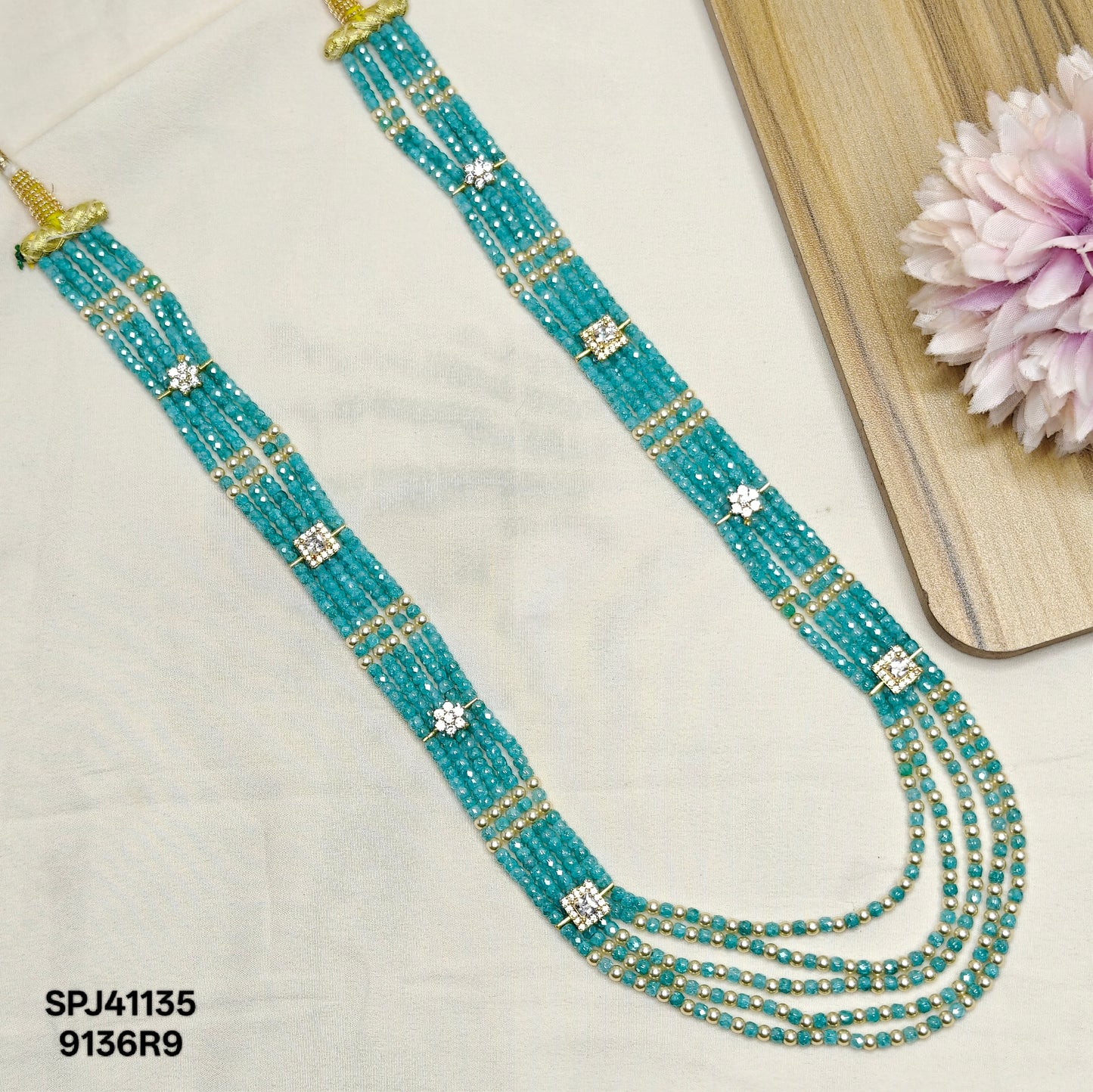 41135 5 Lines Sugar Beads Mala Sea Green