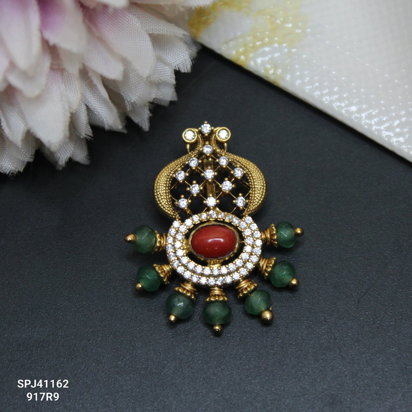 41162 Matte Peacock Locket With Coral