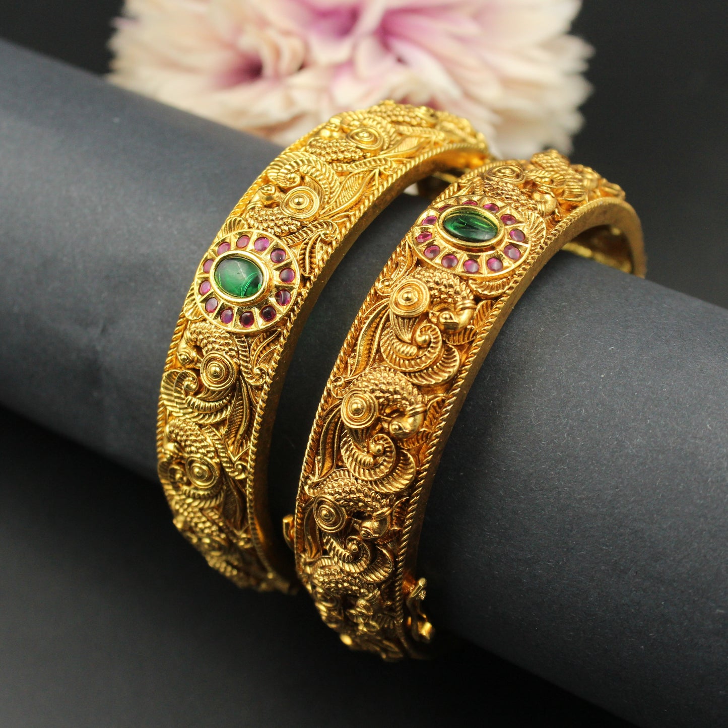 41315 Double Peacock Gold Replica Nakshi Openable Bangles