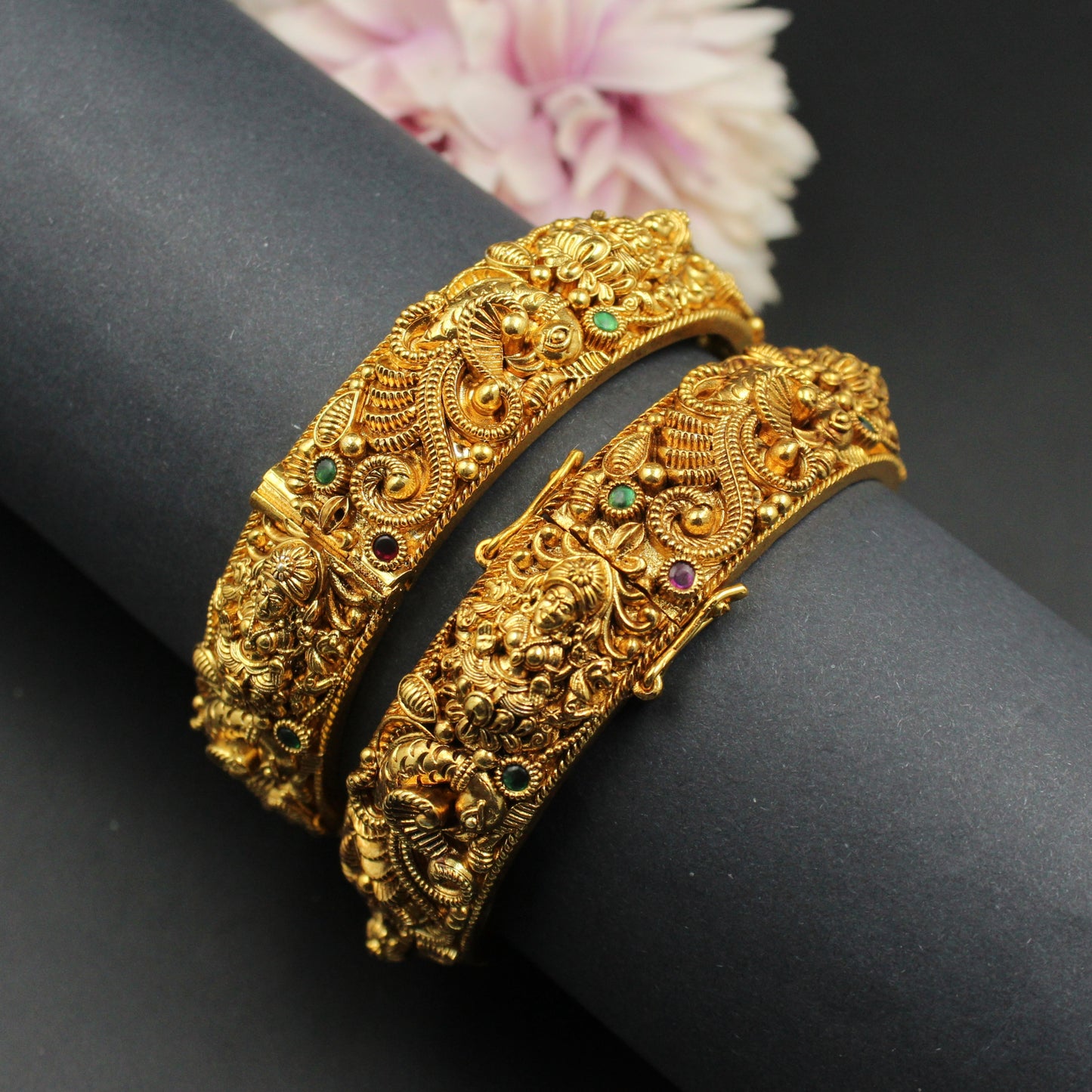 41371 Nakshi Laxmi Peacock Gold Look a Like Openable Bangles