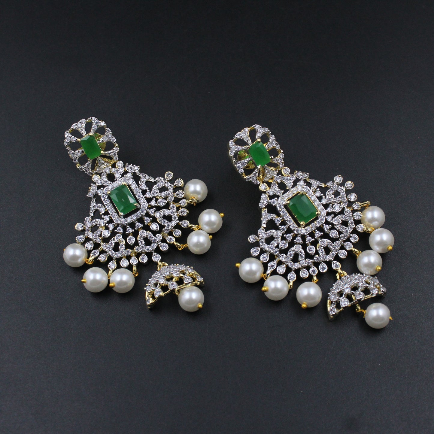 41392 GJ 3 Layers Long Necklace Set Green