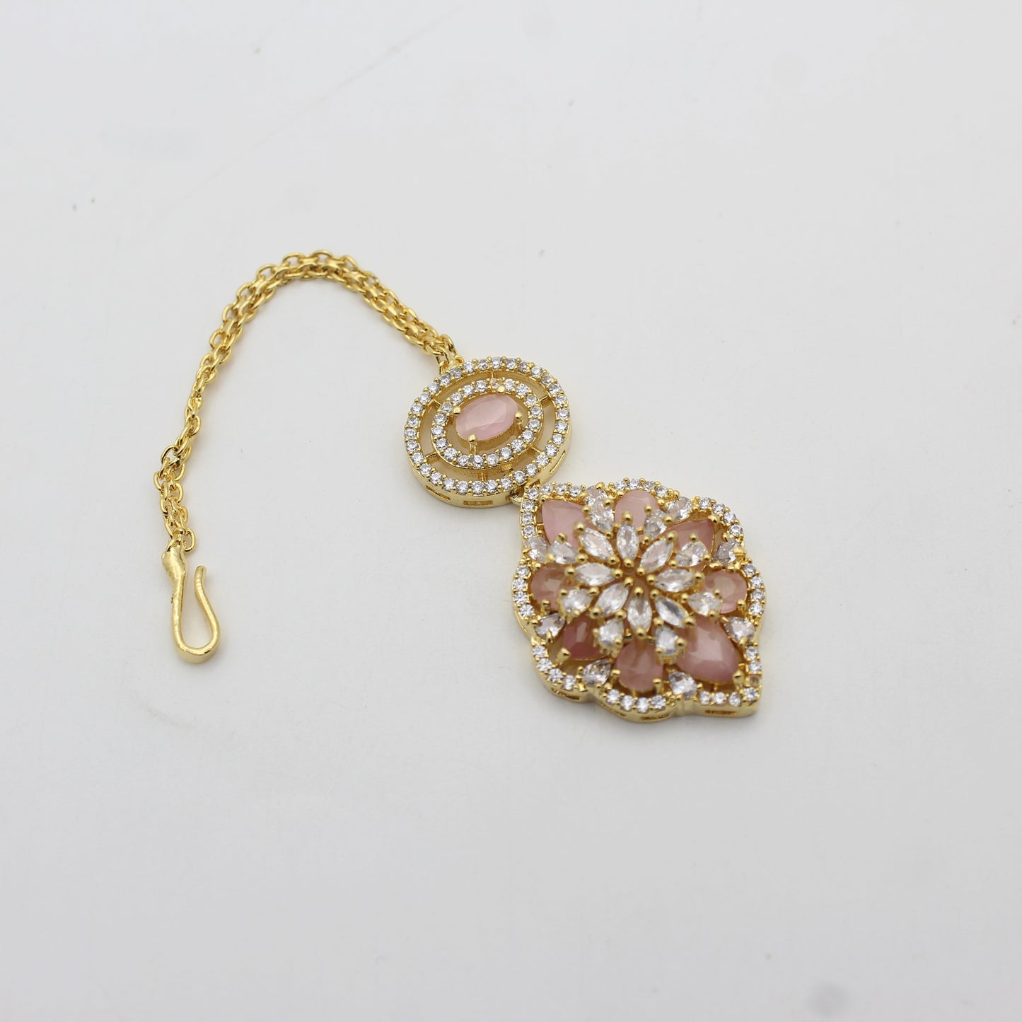 16199 GP 2 Lines Flower Pink Short Necklace Set