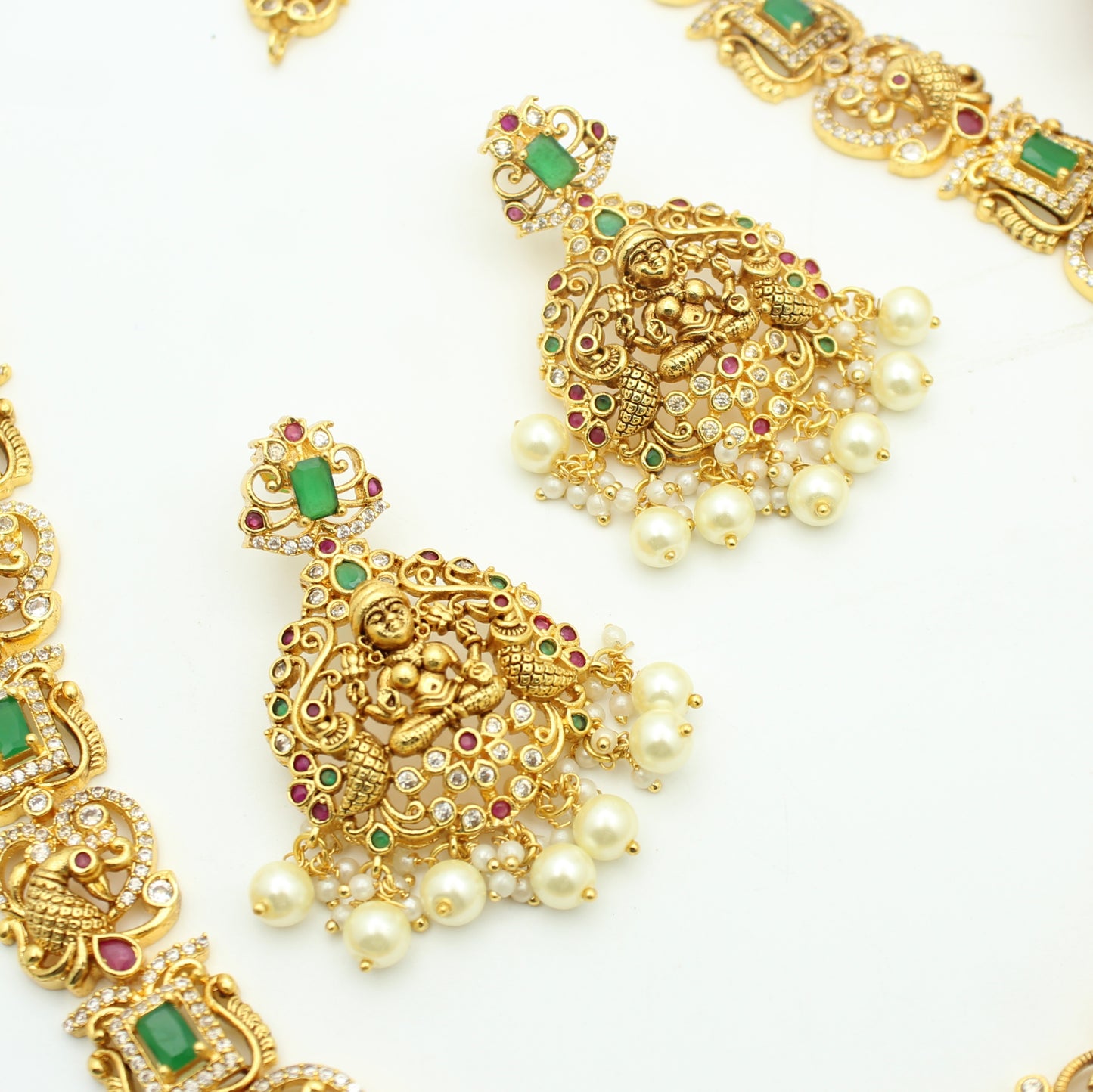 41384 Nakshi Laxmi Peacock Multi Long Necklace Set