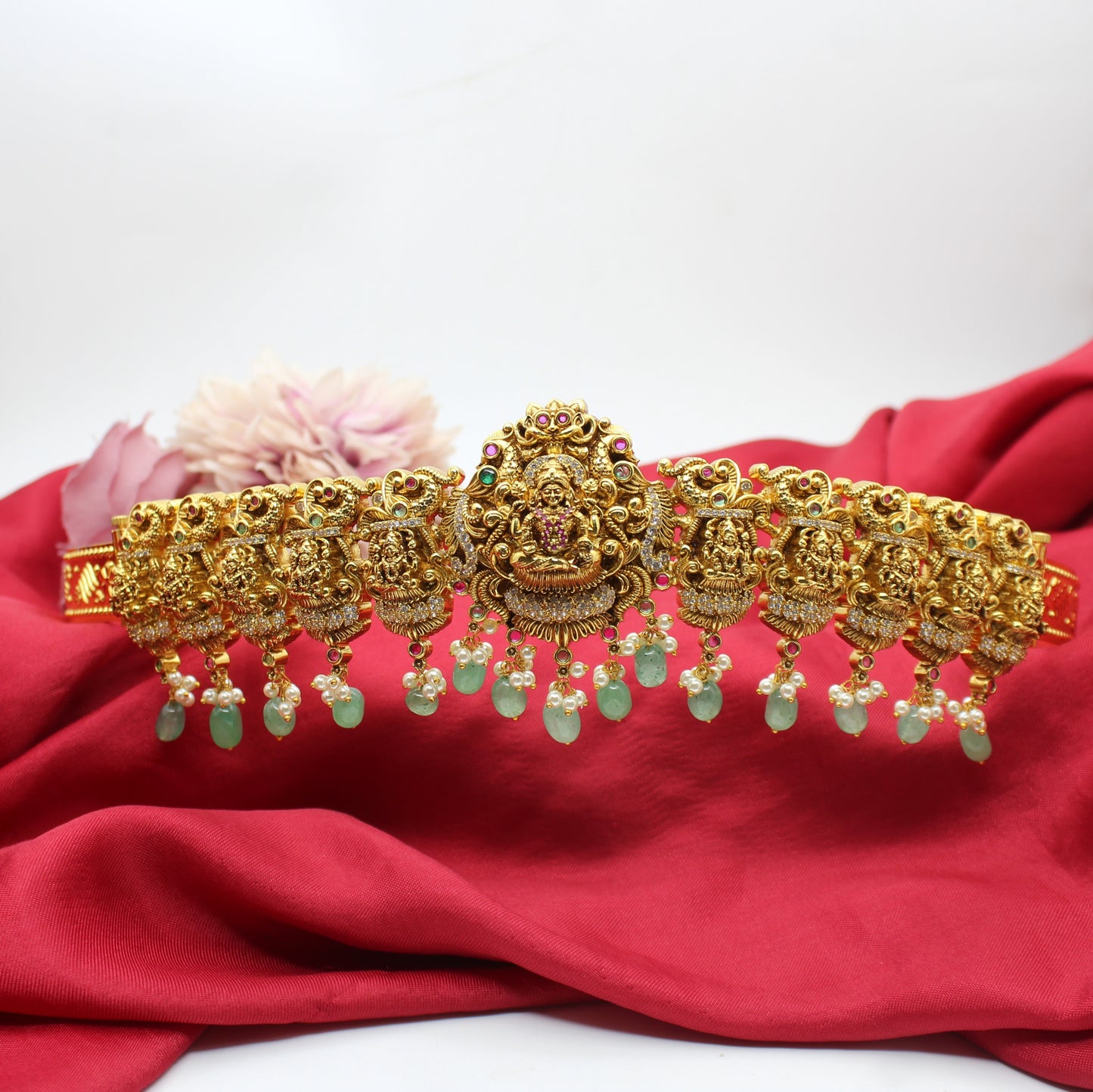 41647 Nakshi Laxmi Peacock Baby size Vadanam With Green Beads waist size 23-33 inches