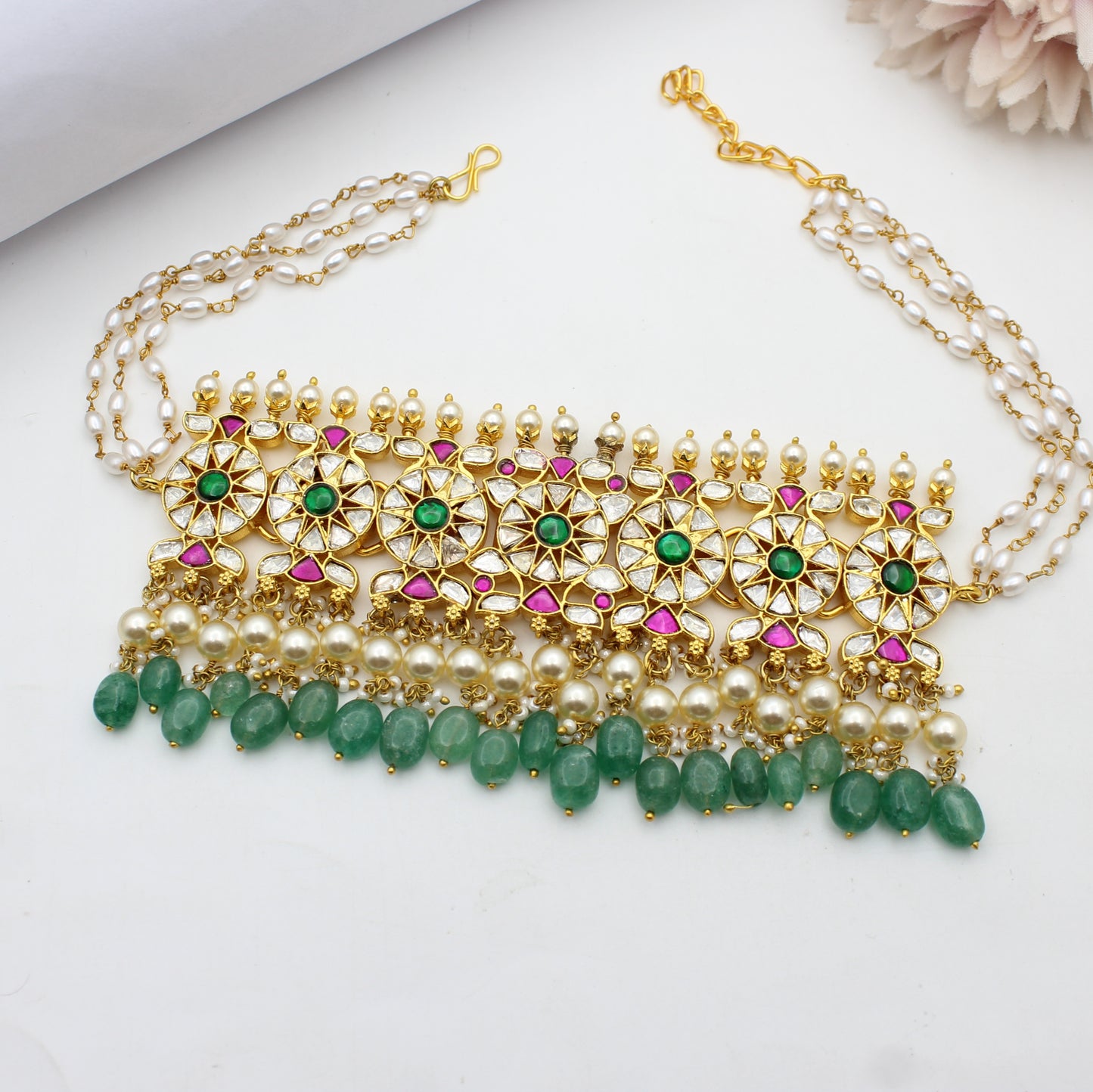 41746 Jadau Full White Broad Choker