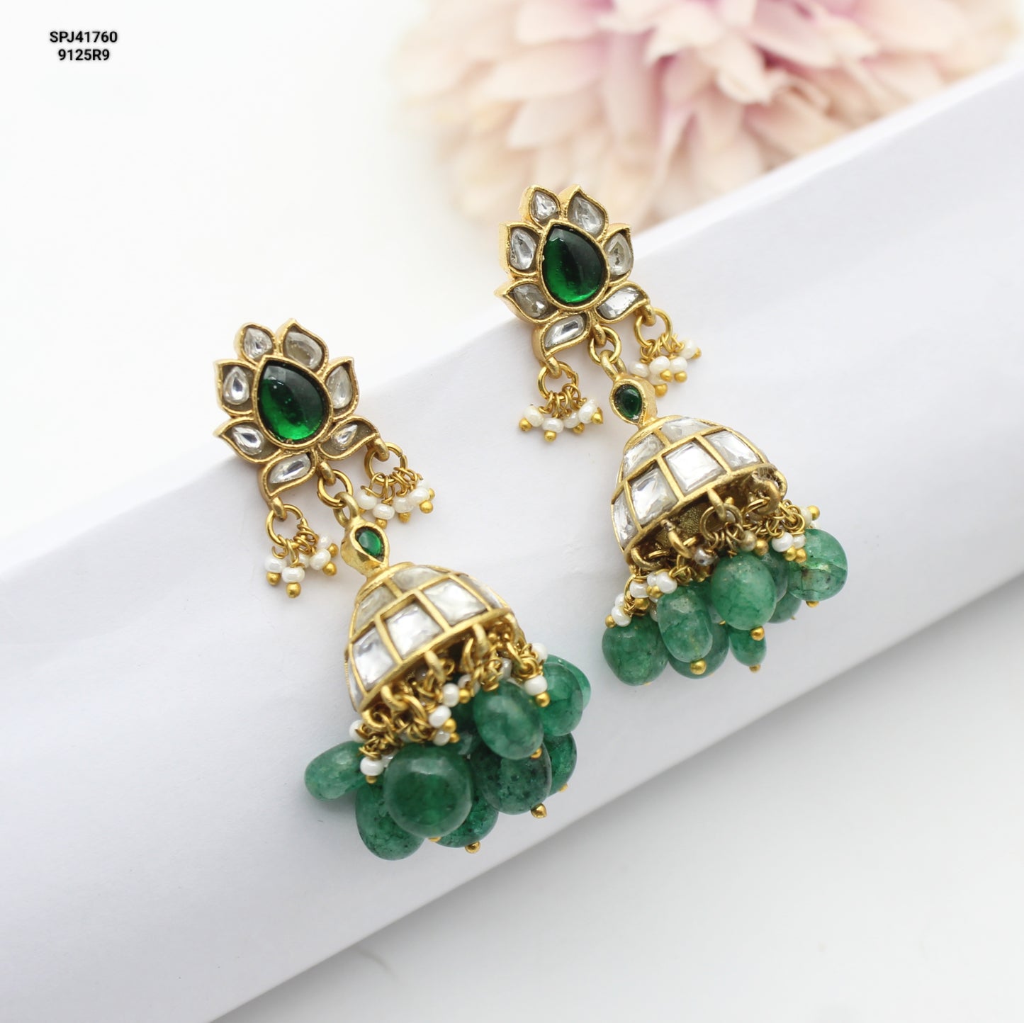 41760 Jadau Lotus Green Jhumki