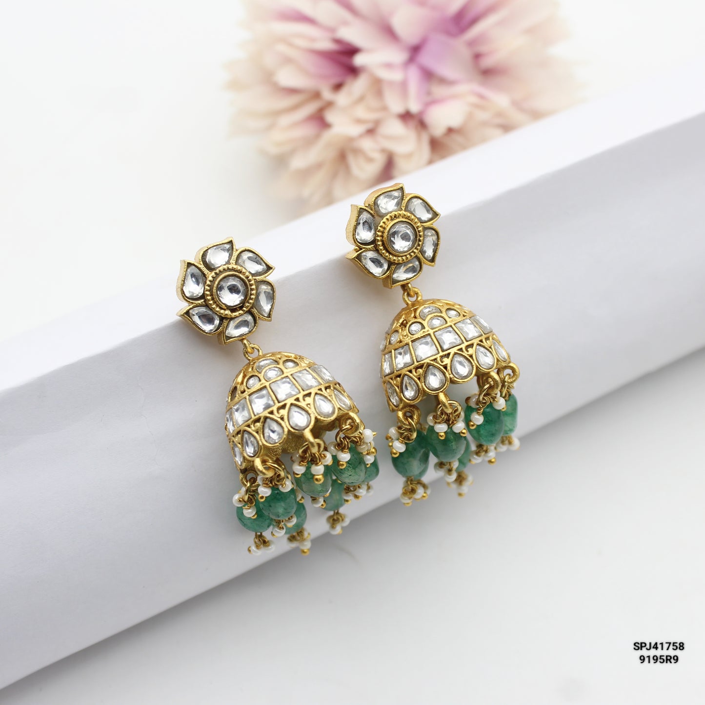 41758 Jadau Moissanite Full White Jhumki