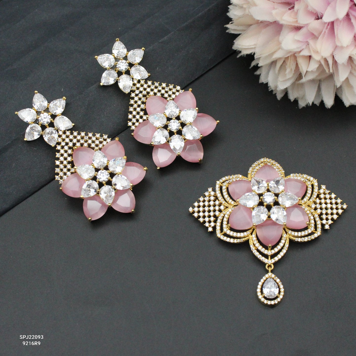 22093 Flower Pendant Set Mint Pink