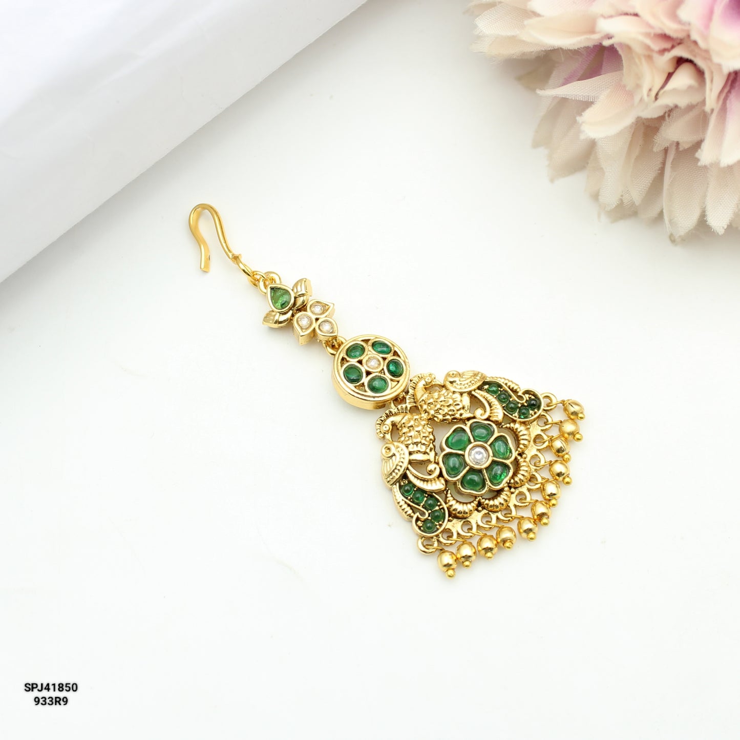 41850 Peacock Green Stone Maangtikka