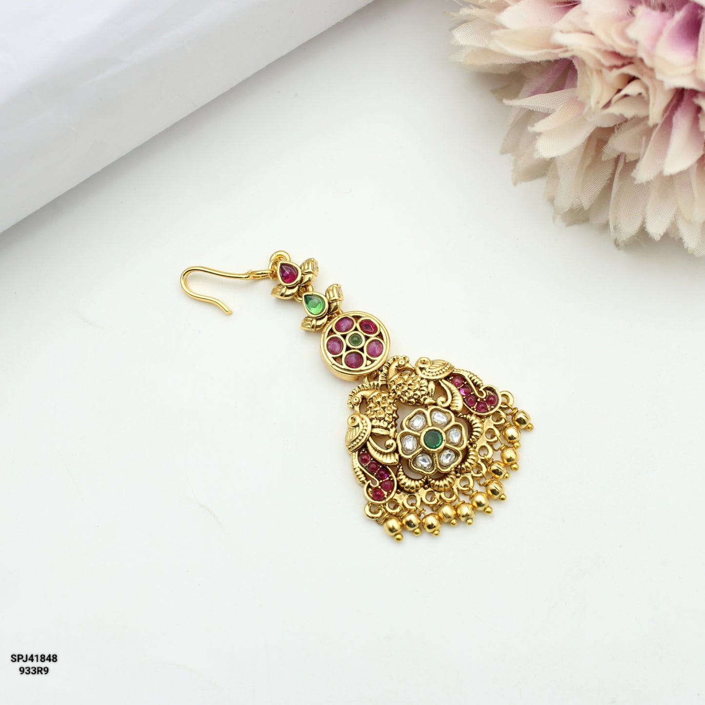 41848 Peacock Multi Stone Maangtikka