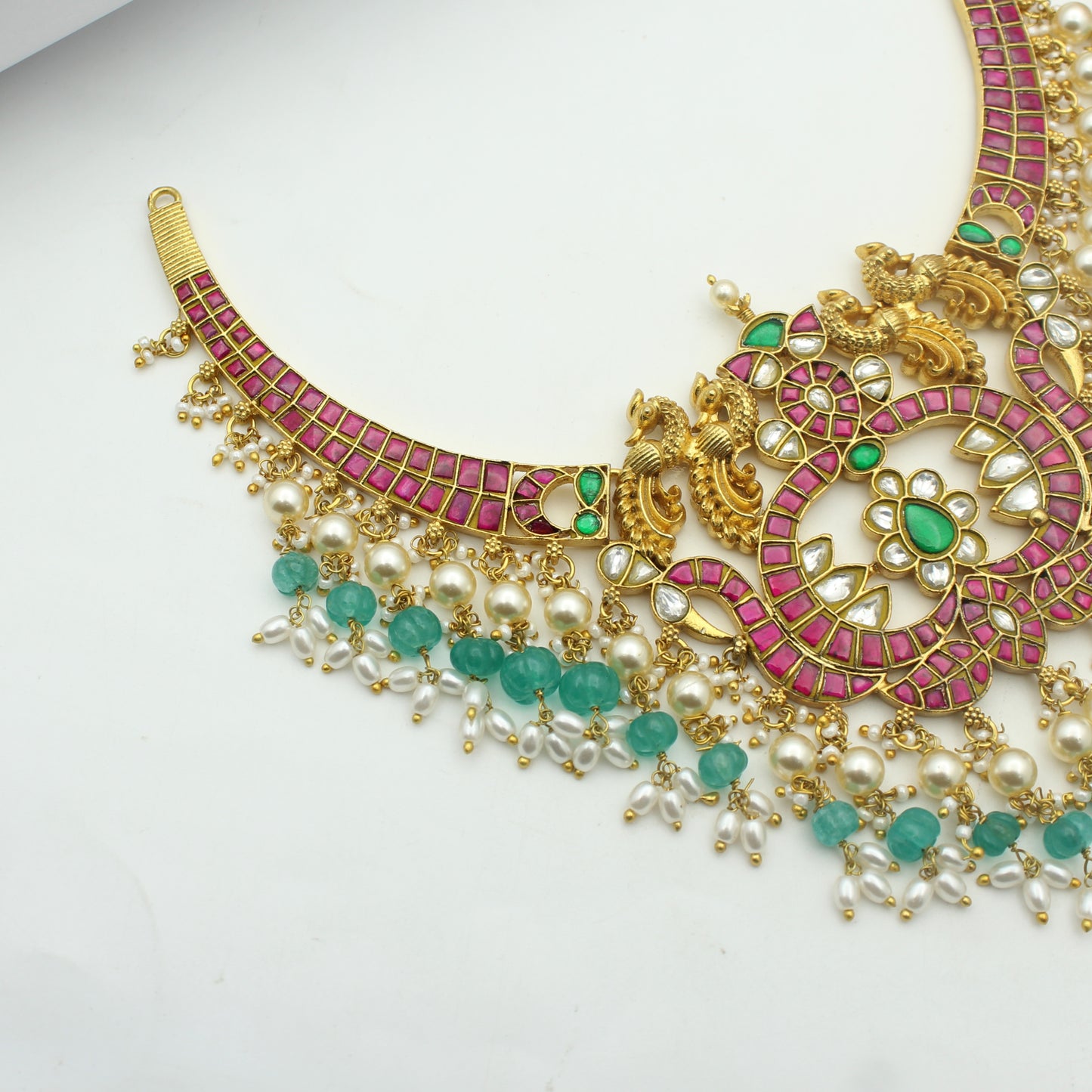 41897 Jadau double peacock short kante necklace