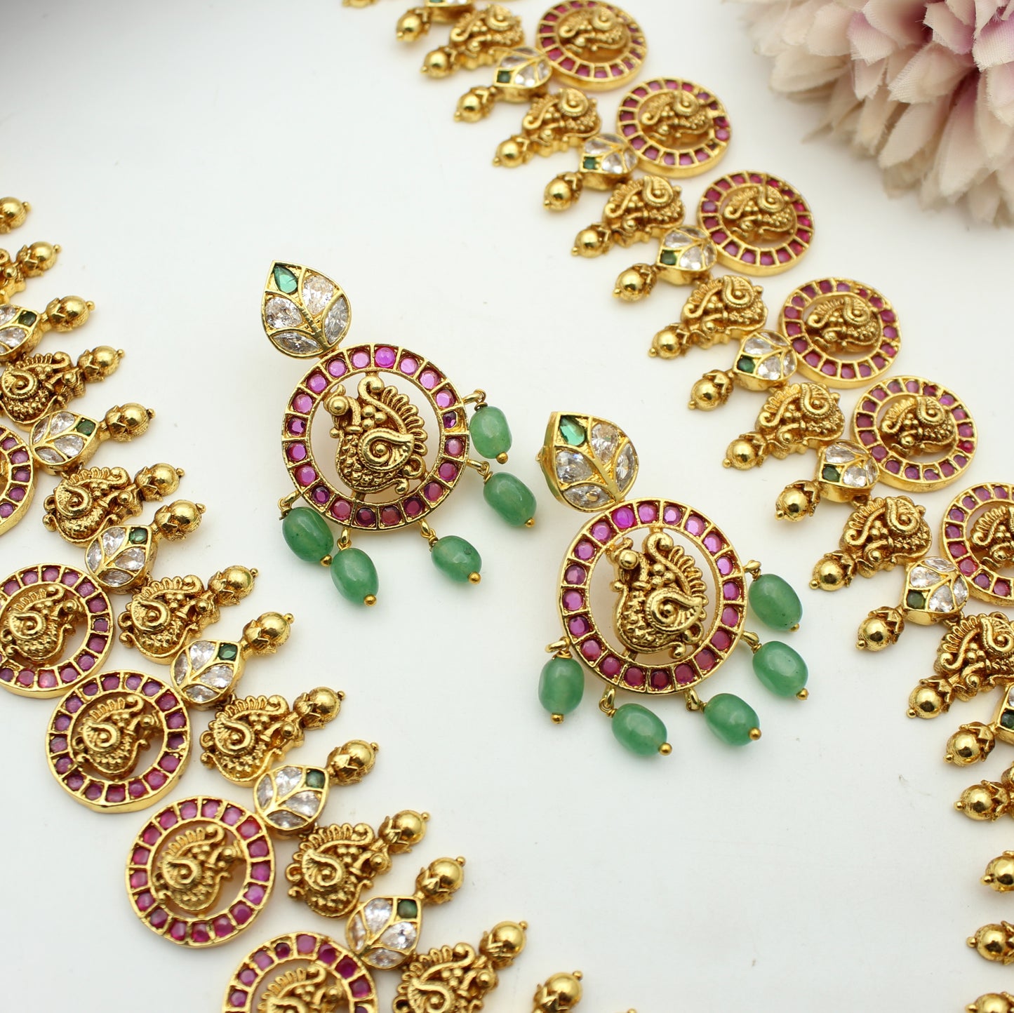 41925 Peacock Bottumala Necklace Long With Screw Back Earrings