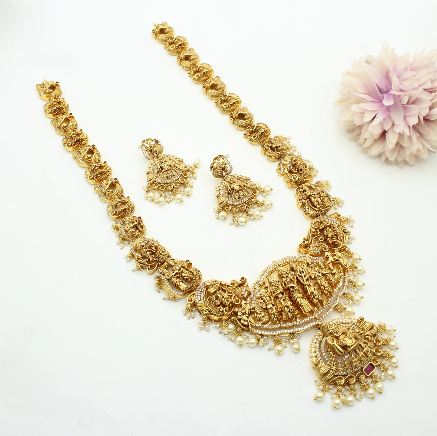 41919 Shiva Parvathi Kalayanam Necklace Set Long With Screw Back Earrings