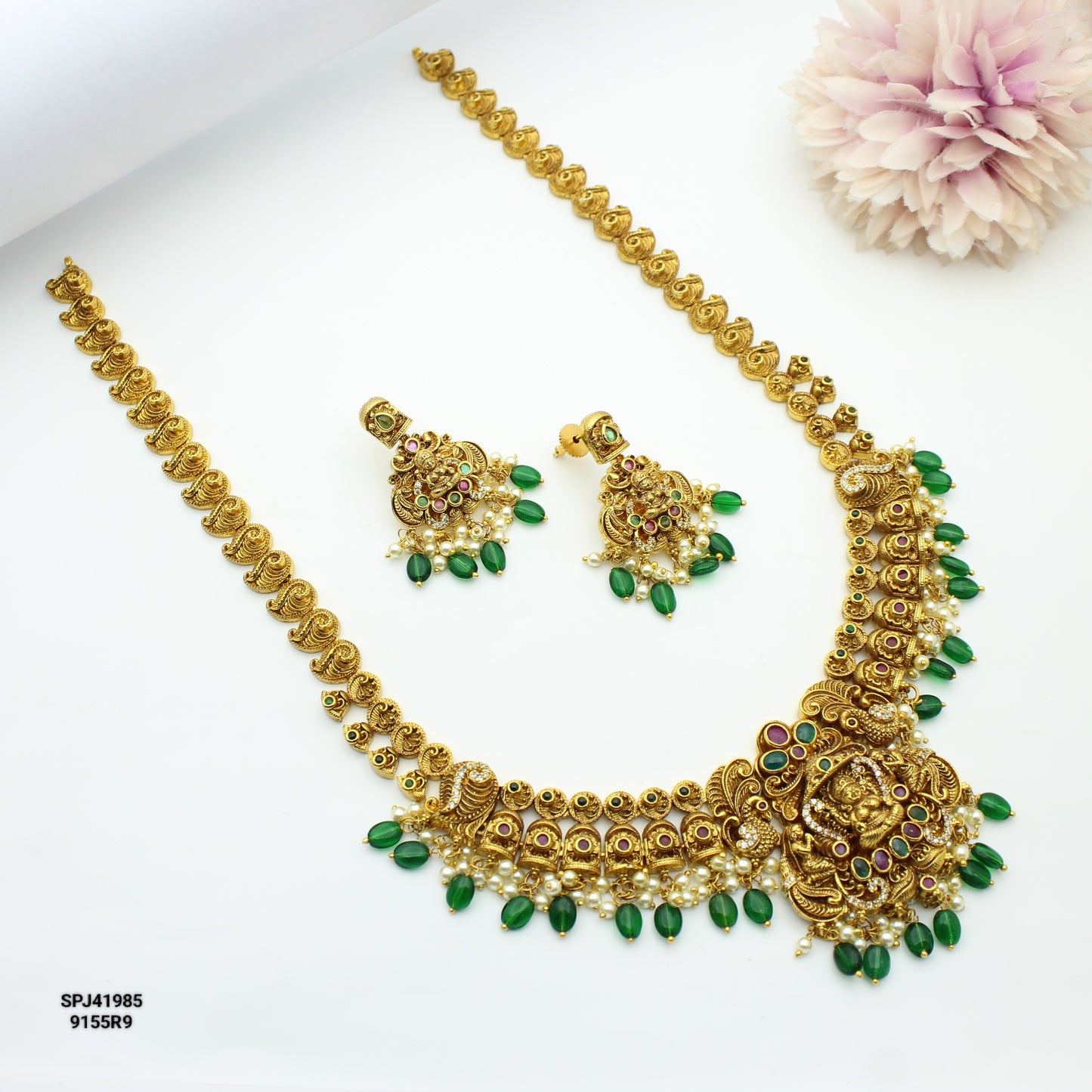 41985 Nakshi Laxmi Peacock Long Necklace Set