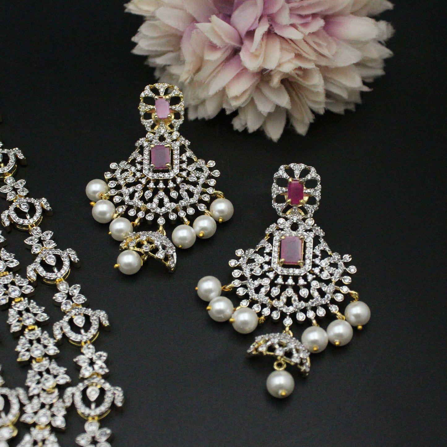 GJ 3 Layers Long Necklace Set Red
