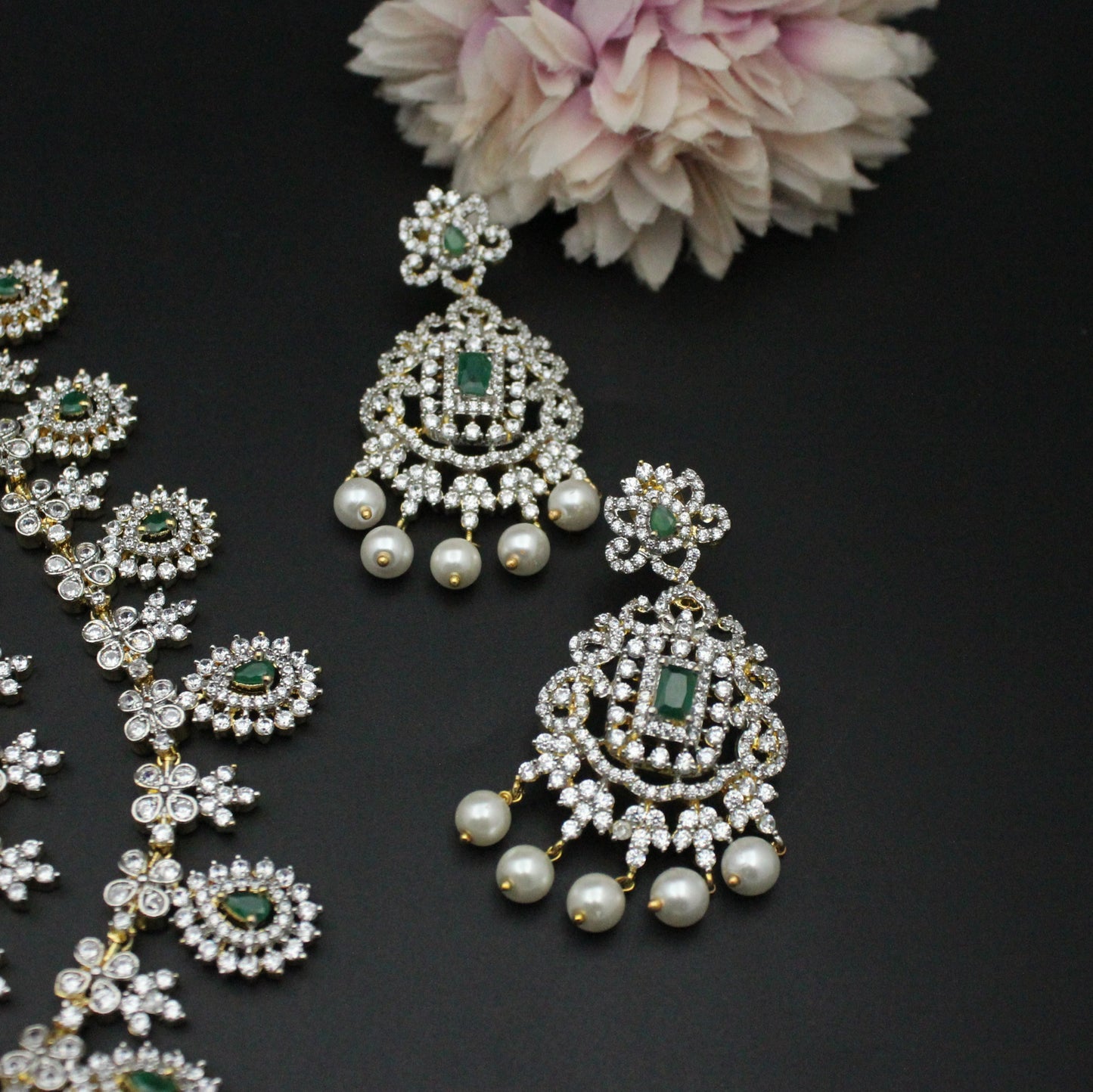 GJ 3 Layers Long Necklace Set Green