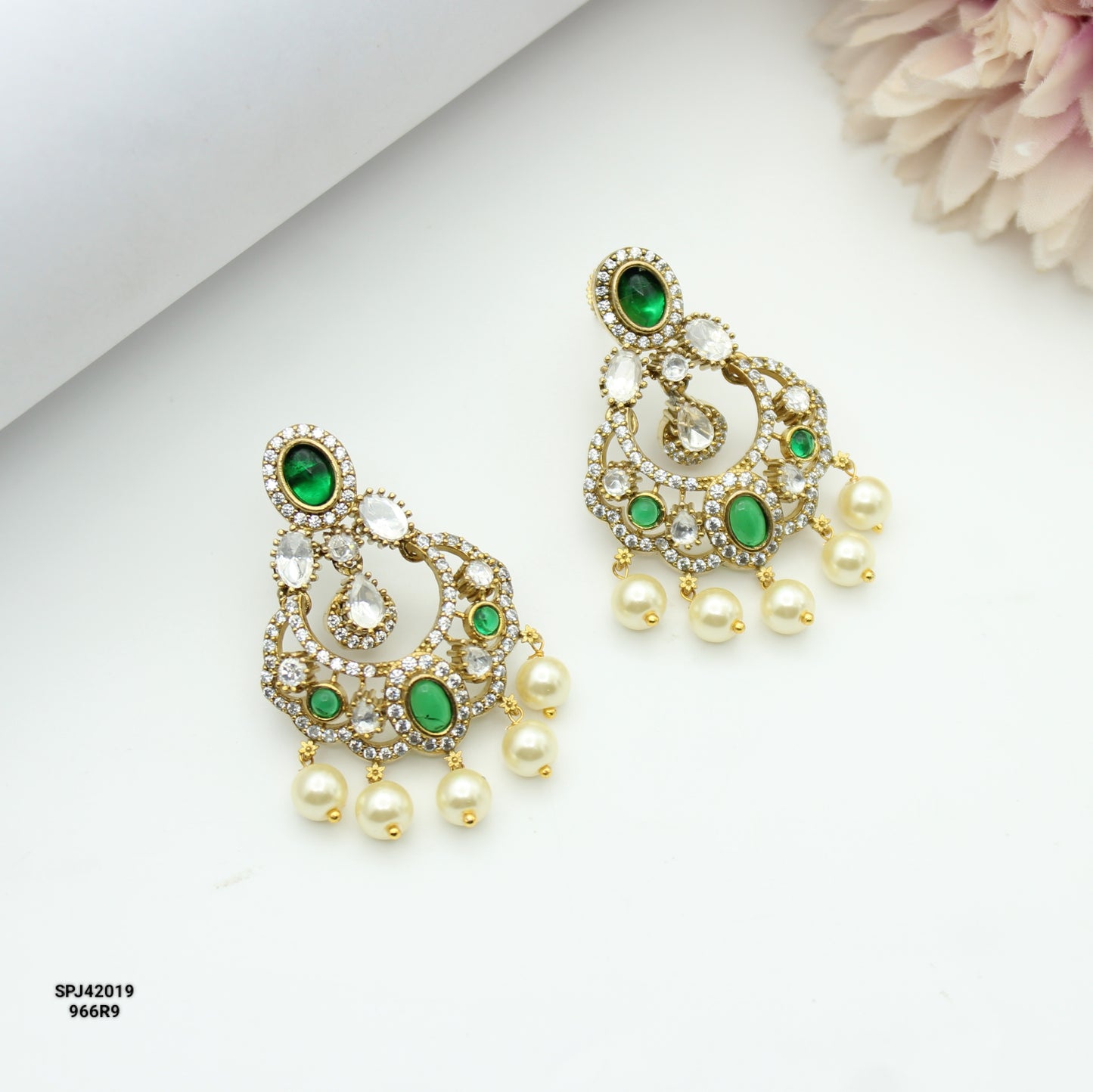 Moissanite Green Chandbali